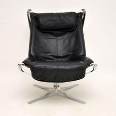 Vintage Leather & Chrome Falcon Chair by Sigurd Ressell