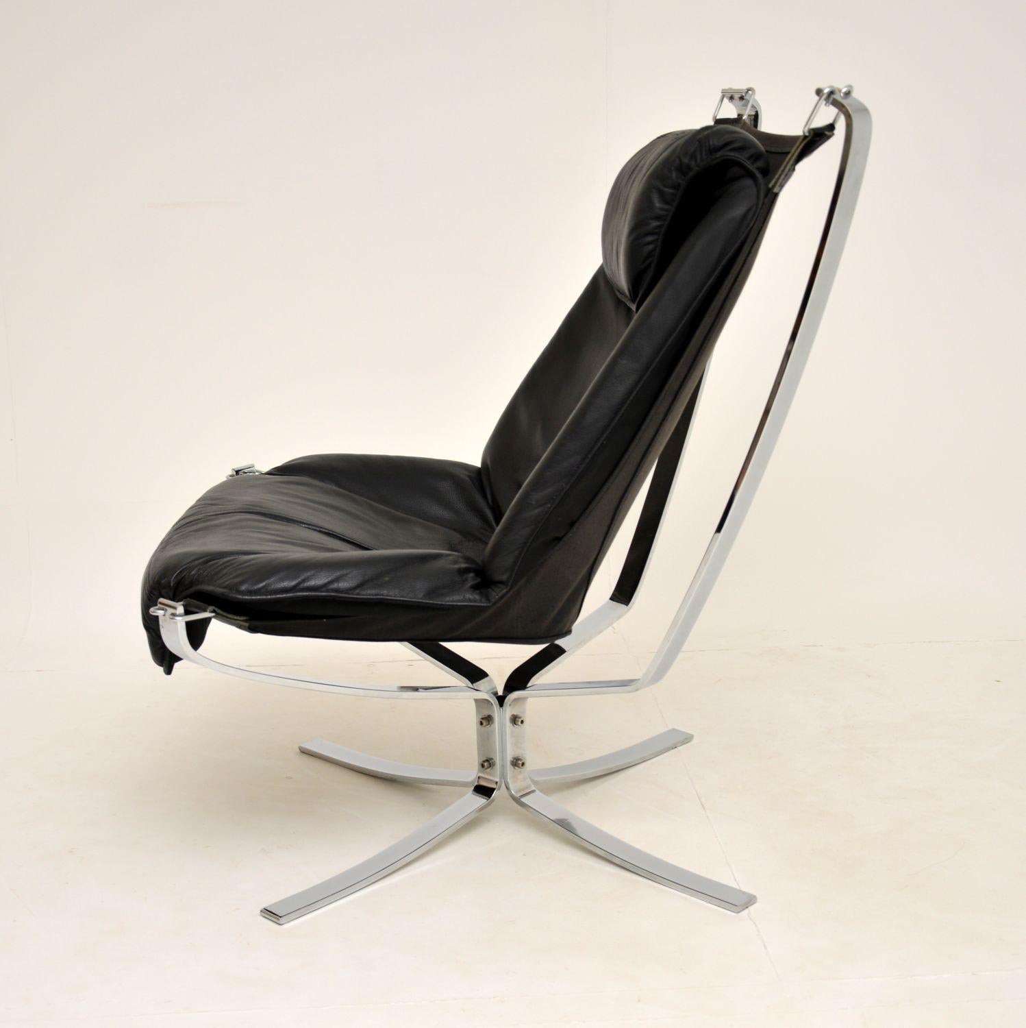 Mid-Century Modern Vintage Leather & Chrome Falcon Chair by Sigurd Ressell