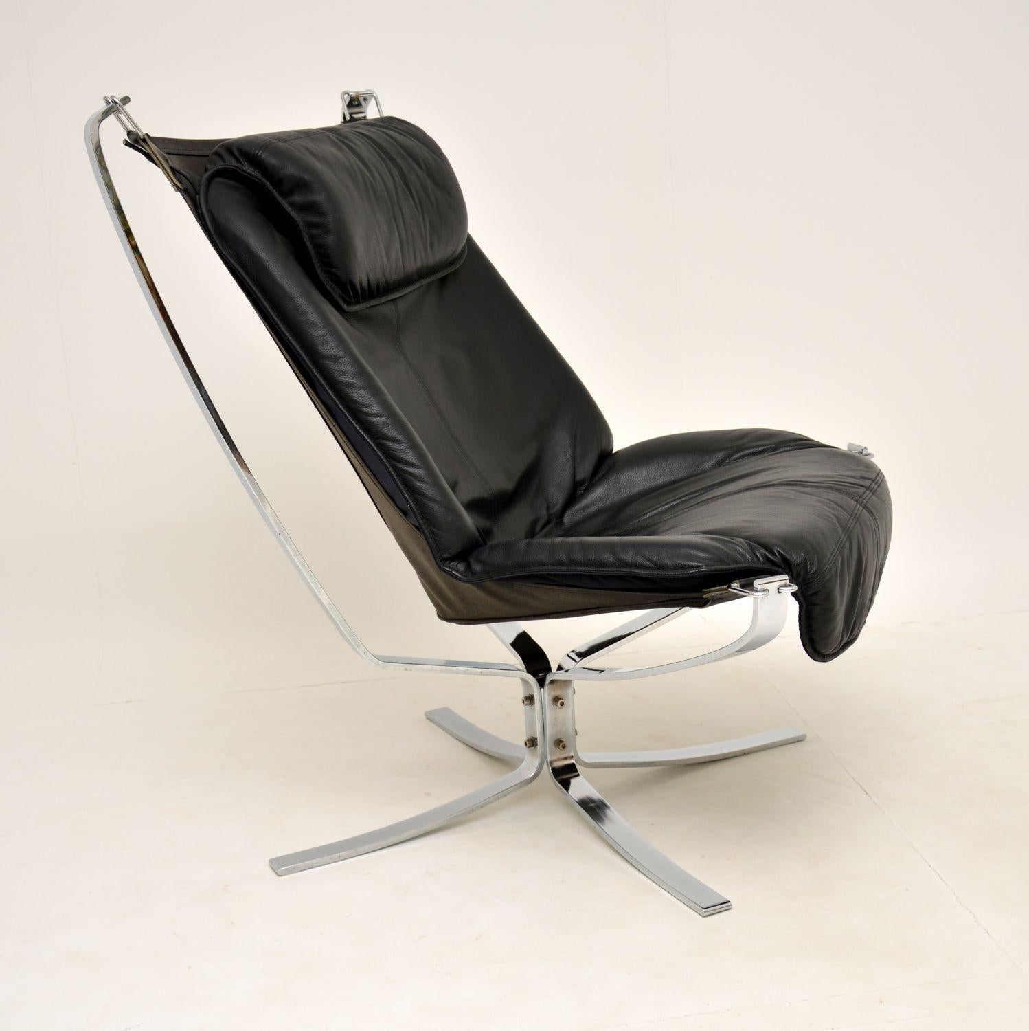 Norwegian Vintage Leather & Chrome Falcon Chair by Sigurd Ressell