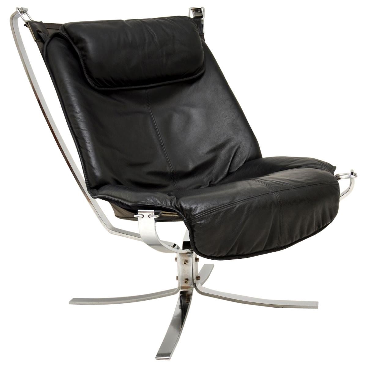 Vintage Leather & Chrome Falcon Chair by Sigurd Ressell