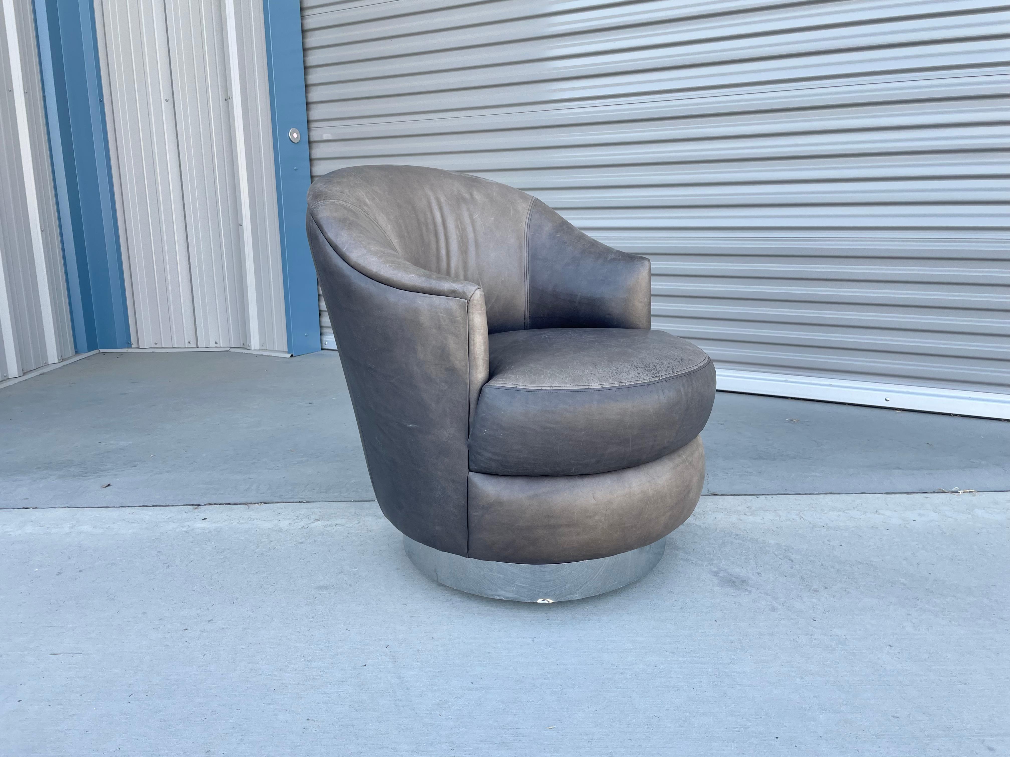 Vintage Leather Chrome Swivel Chairs by J Robert Scott For Sale 7