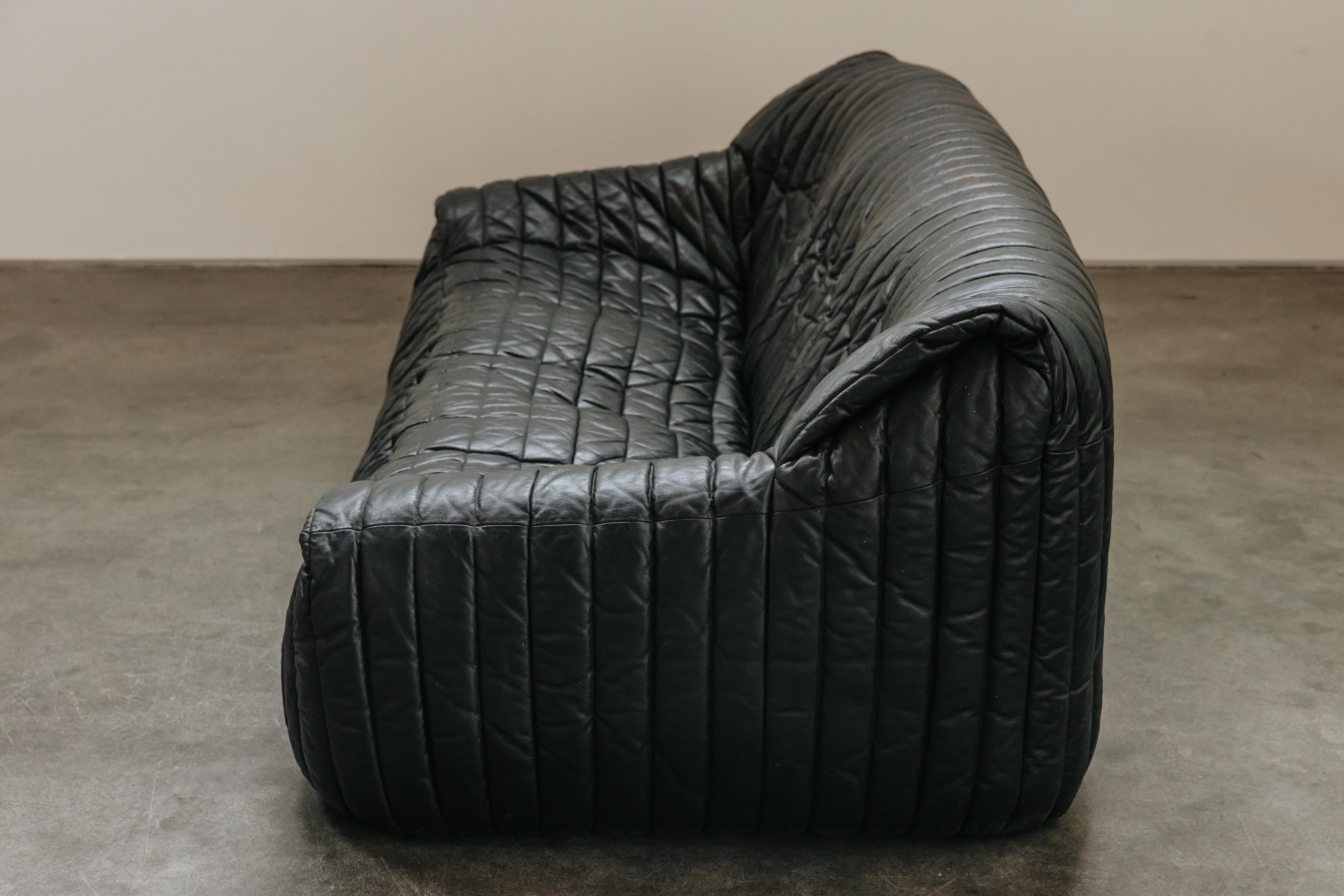 Vintage Leather Cinna Three Seater Sofa From France, Circa 1970 In Good Condition In Nashville, TN