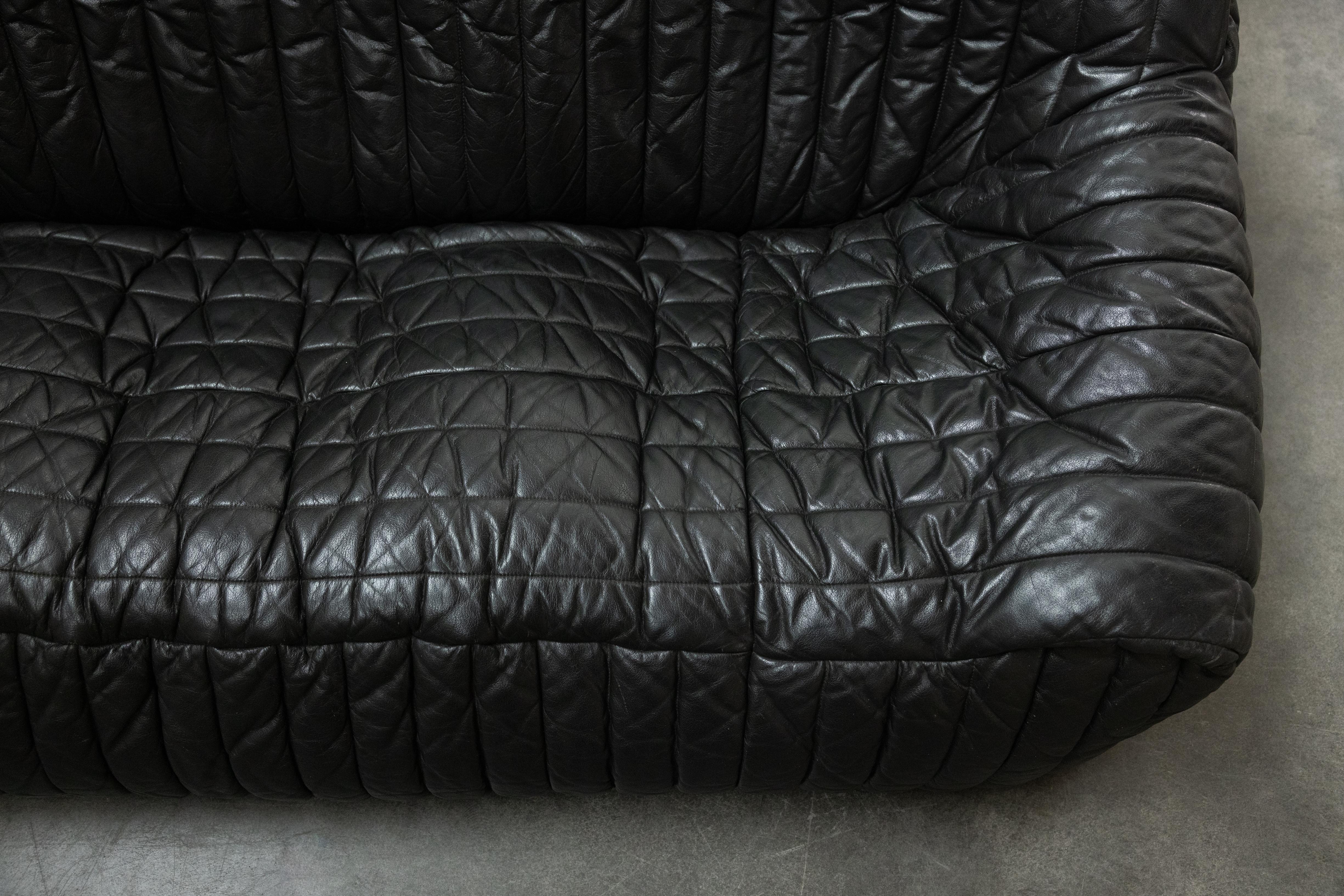 Vintage Leather Cinna Three Seater Sofa From France, Circa 1970 2
