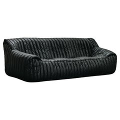 Vintage Leather Cinna Three Seater Sofa From France, Circa 1970