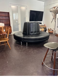 Vintage Leather Circle Round Lobby Style Sofa Seating Mid Century Modern