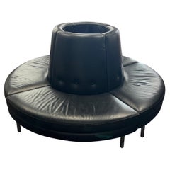 Vintage Leather Circle Round Lobby Style Sofa Seating Mid Century Modern