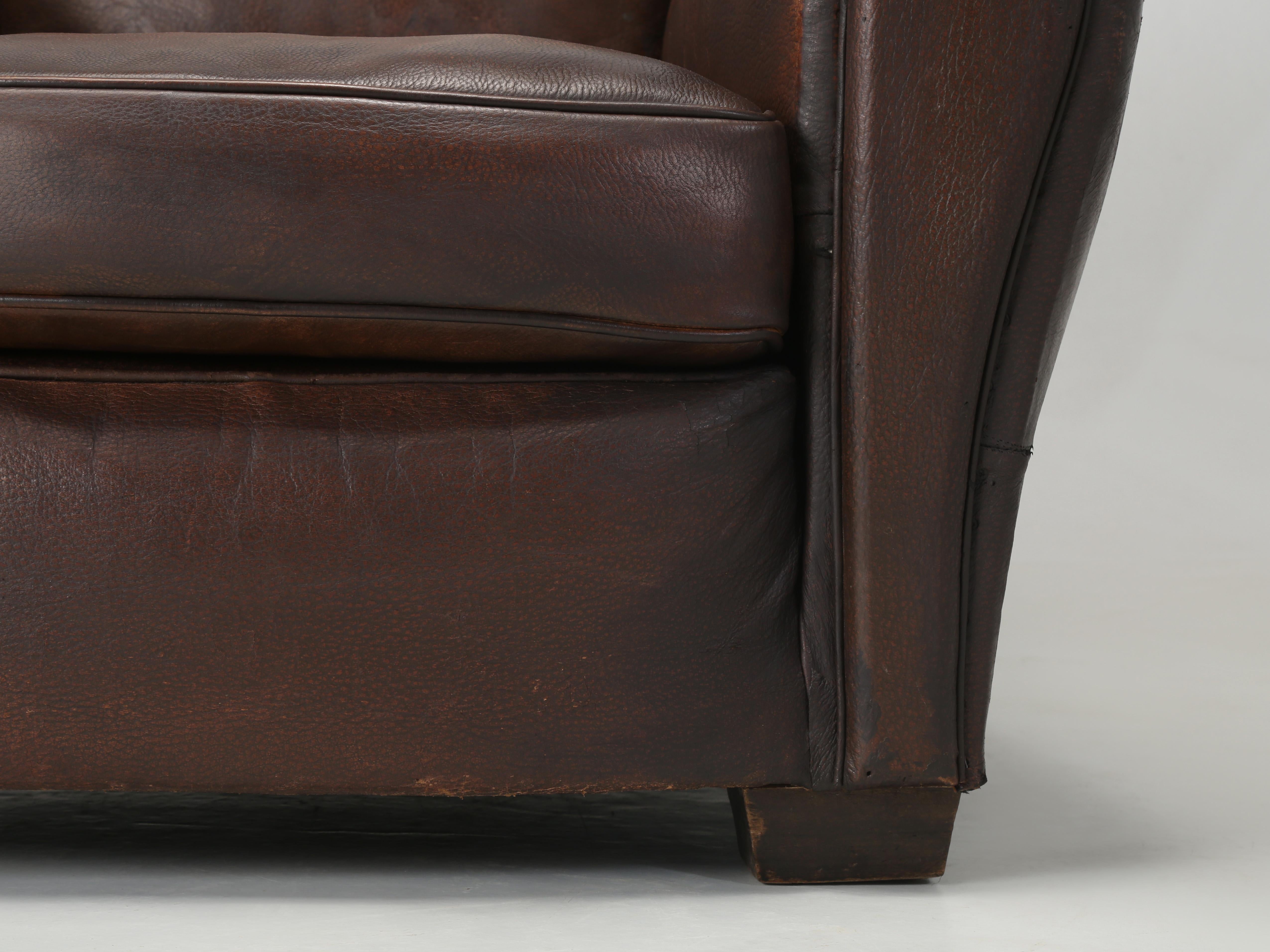 Vintage Leather Club Chair Internally Restored Cosmetically Left Original c1930s For Sale 3