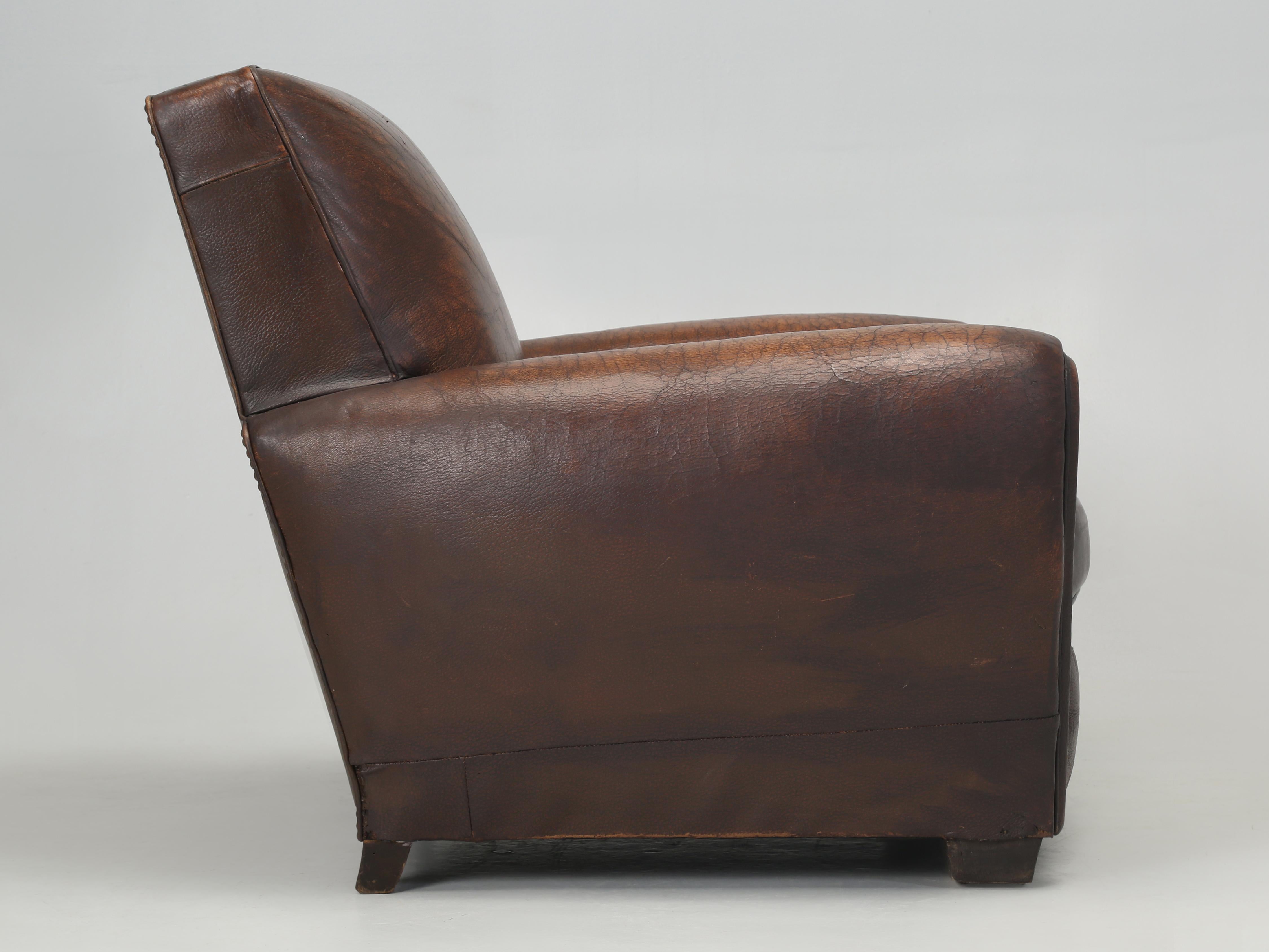 Vintage Leather Club Chair Internally Restored Cosmetically Left Original c1930s For Sale 4