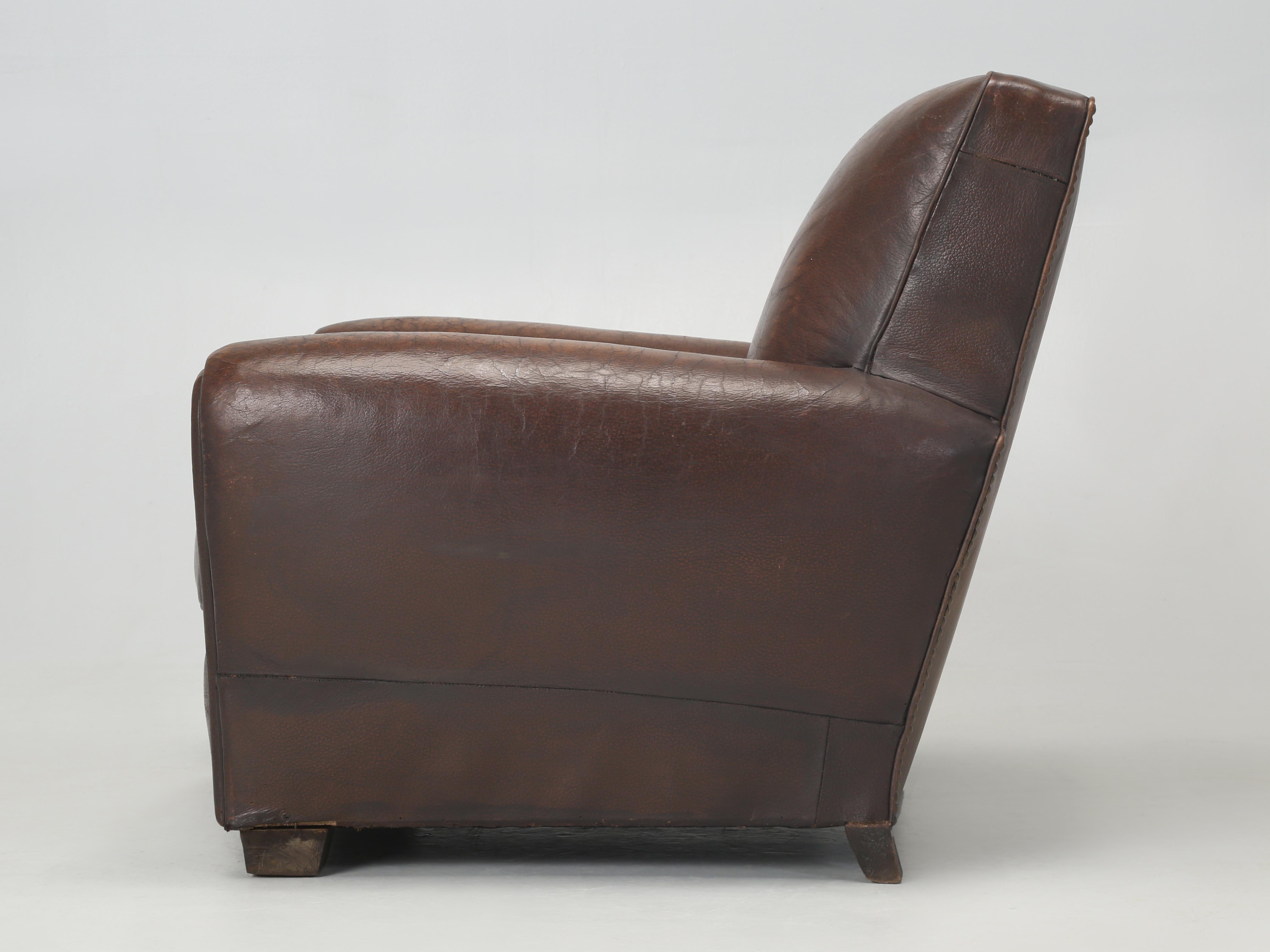 Vintage Leather Club Chair Internally Restored Cosmetically Left Original c1930s For Sale 5
