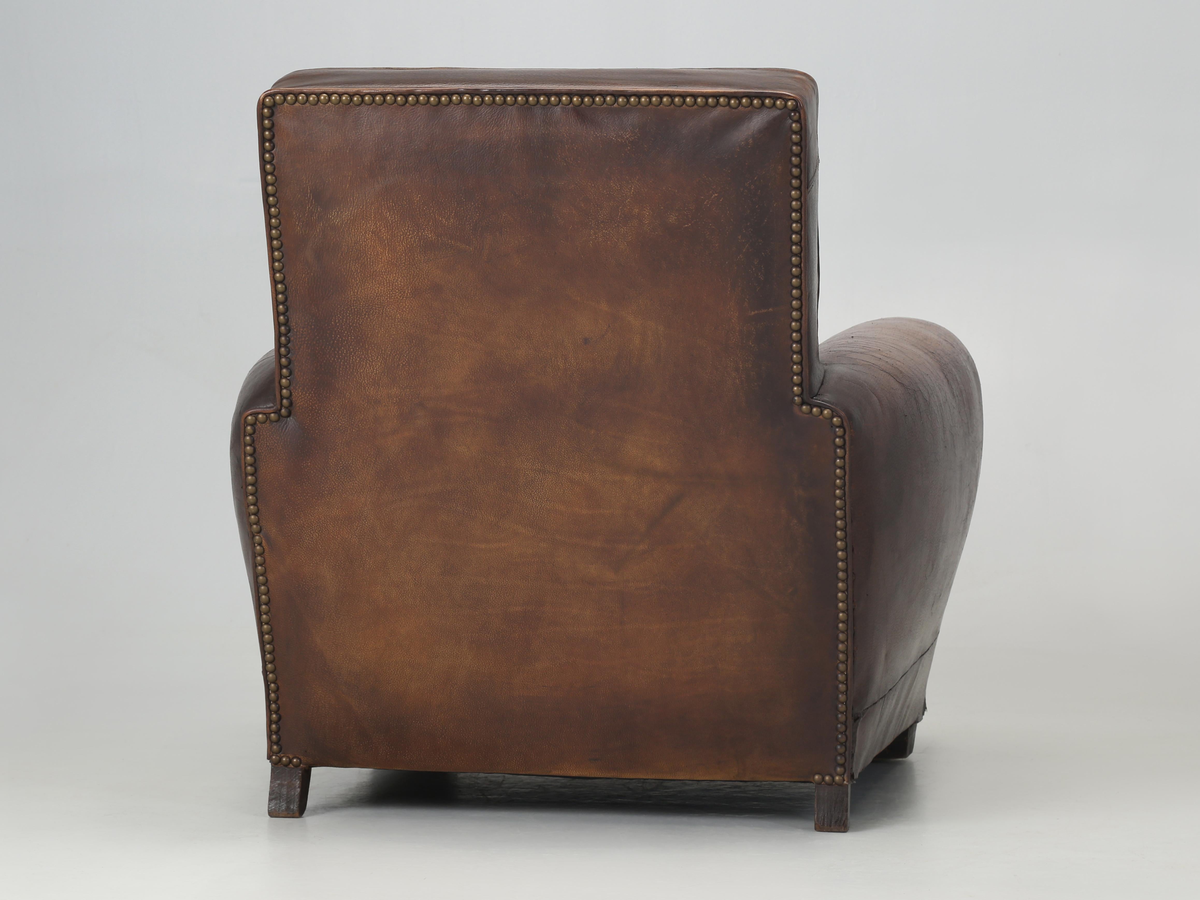 Vintage Leather Club Chair Internally Restored Cosmetically Left Original c1930s For Sale 6