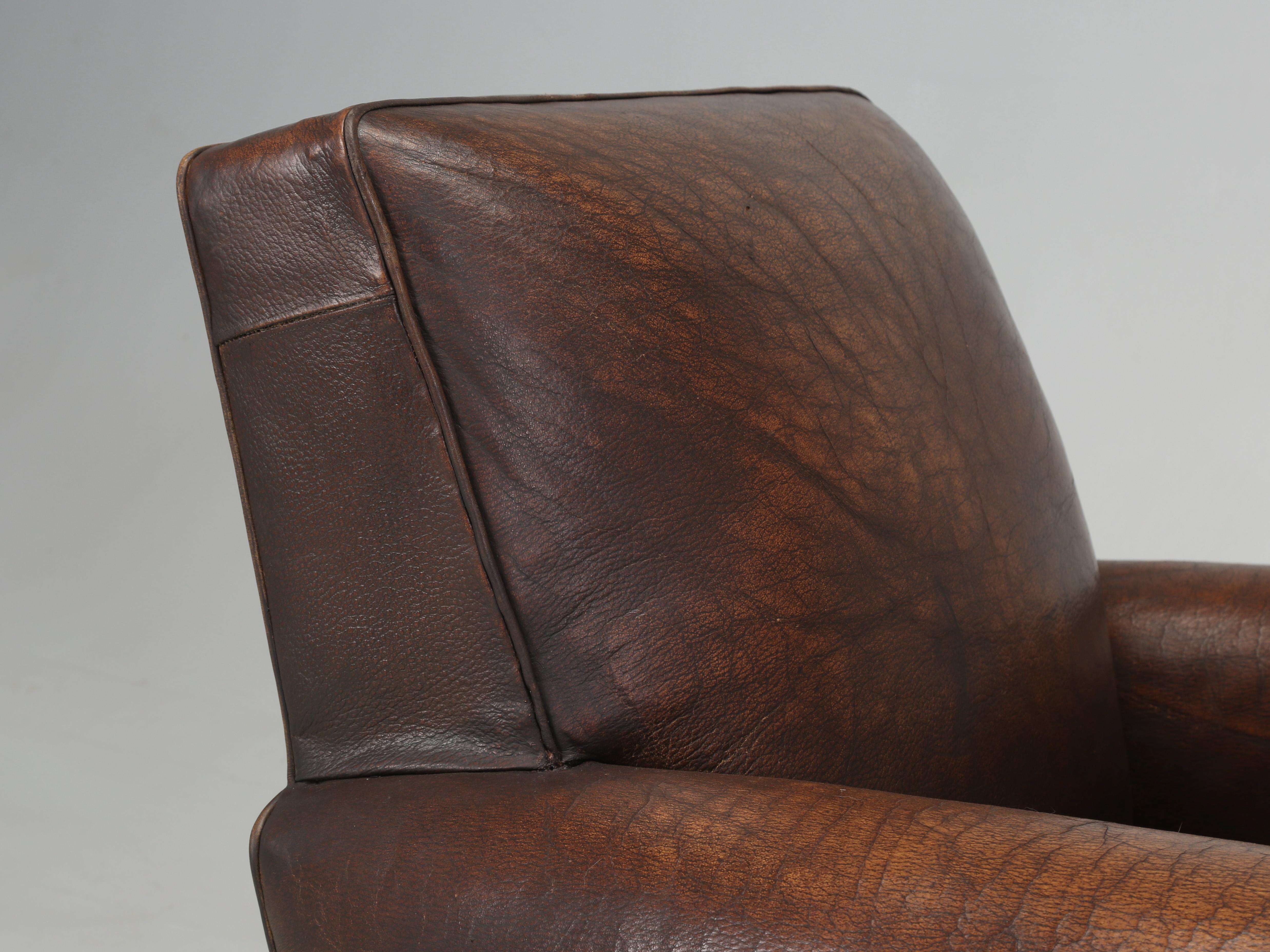 Country Vintage Leather Club Chair Internally Restored Cosmetically Left Original c1930s For Sale