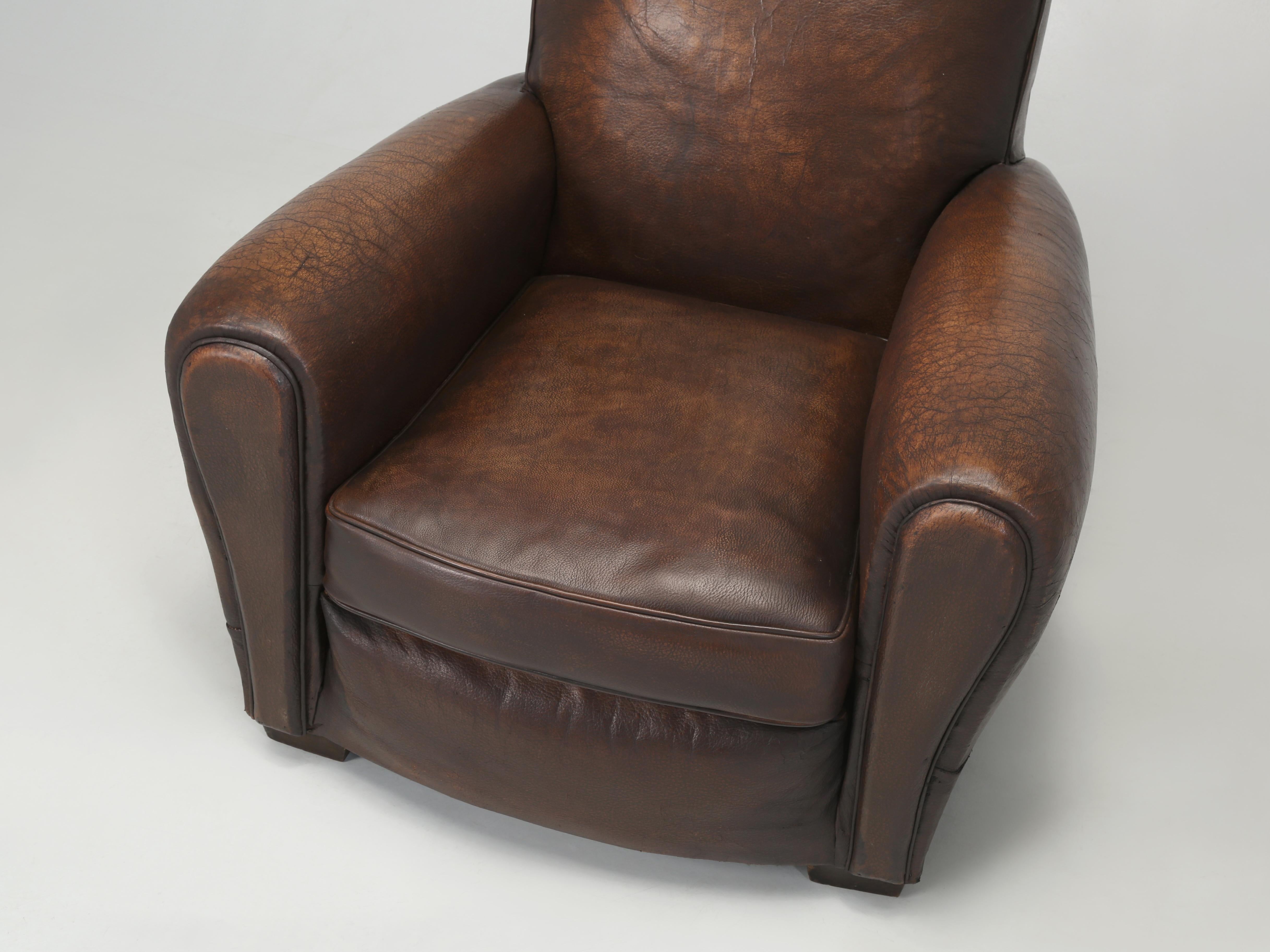 European Vintage Leather Club Chair Internally Restored Cosmetically Left Original c1930s For Sale