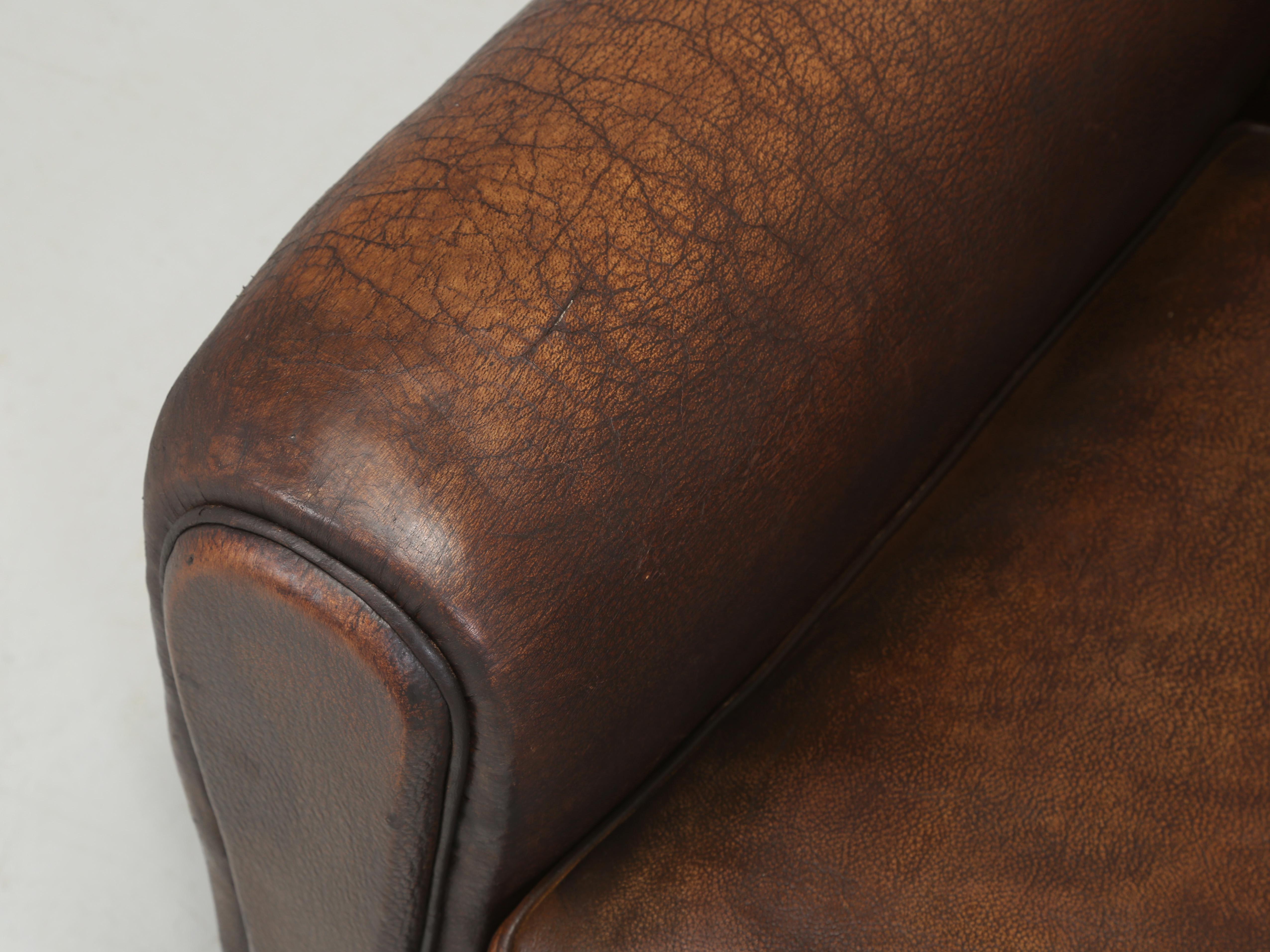 Hand-Crafted Vintage Leather Club Chair Internally Restored Cosmetically Left Original c1930s For Sale