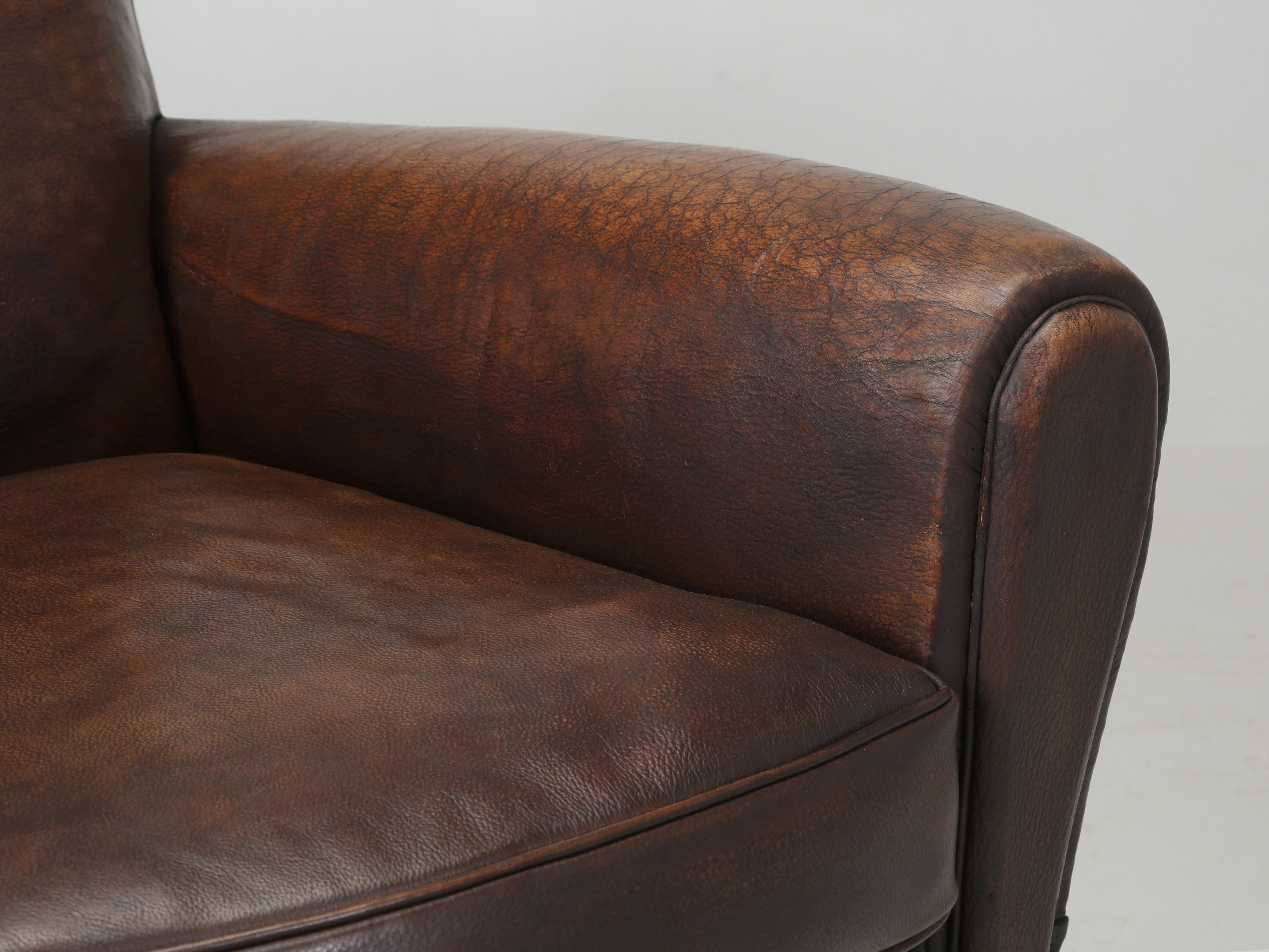 Mid-20th Century Vintage Leather Club Chair Internally Restored Cosmetically Left Original c1930s For Sale
