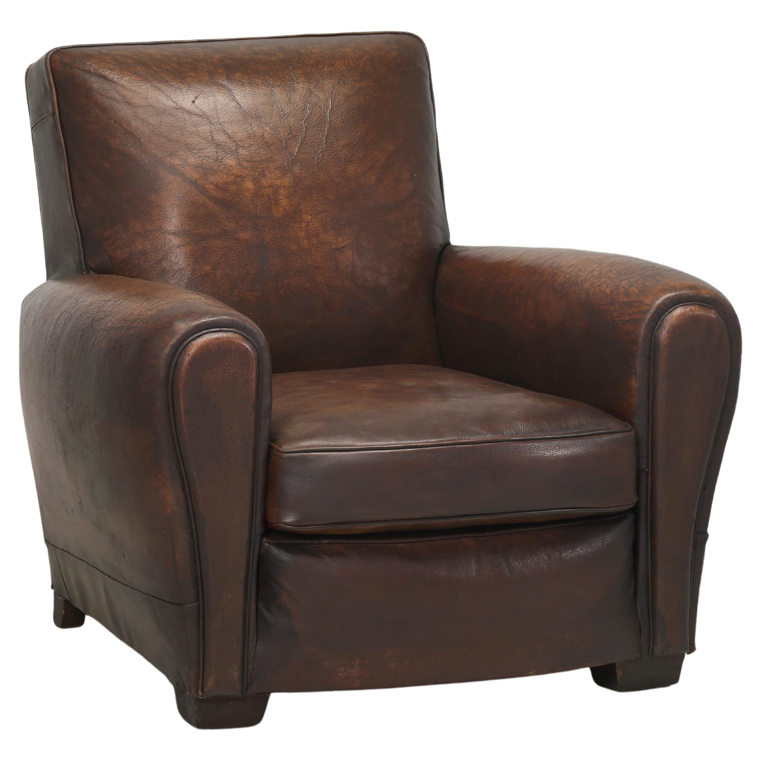 Vintage Leather Club Chair Internally Restored Cosmetically Left Original c1930s For Sale
