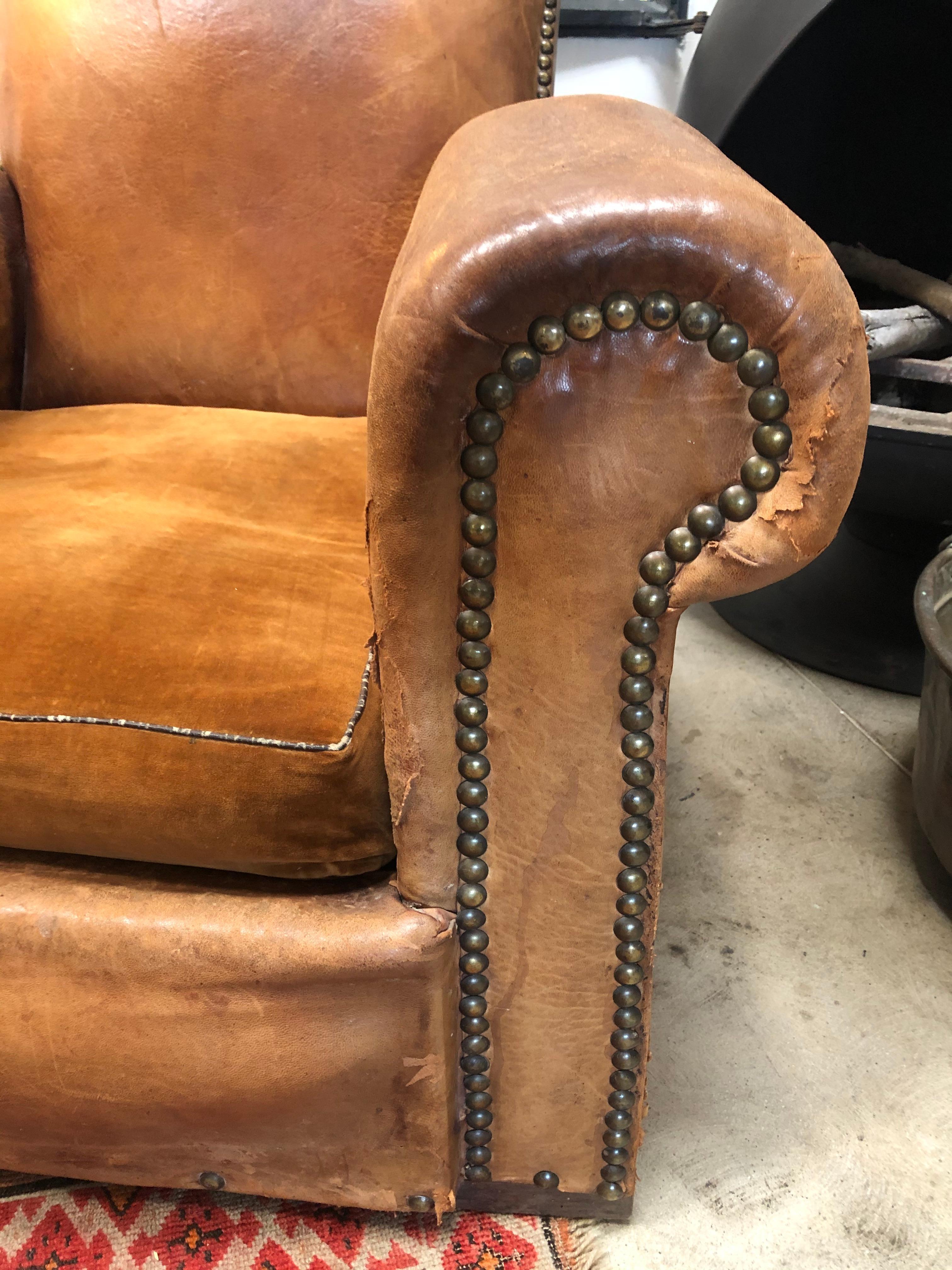 European Vintage Leather Club Chair, Pair