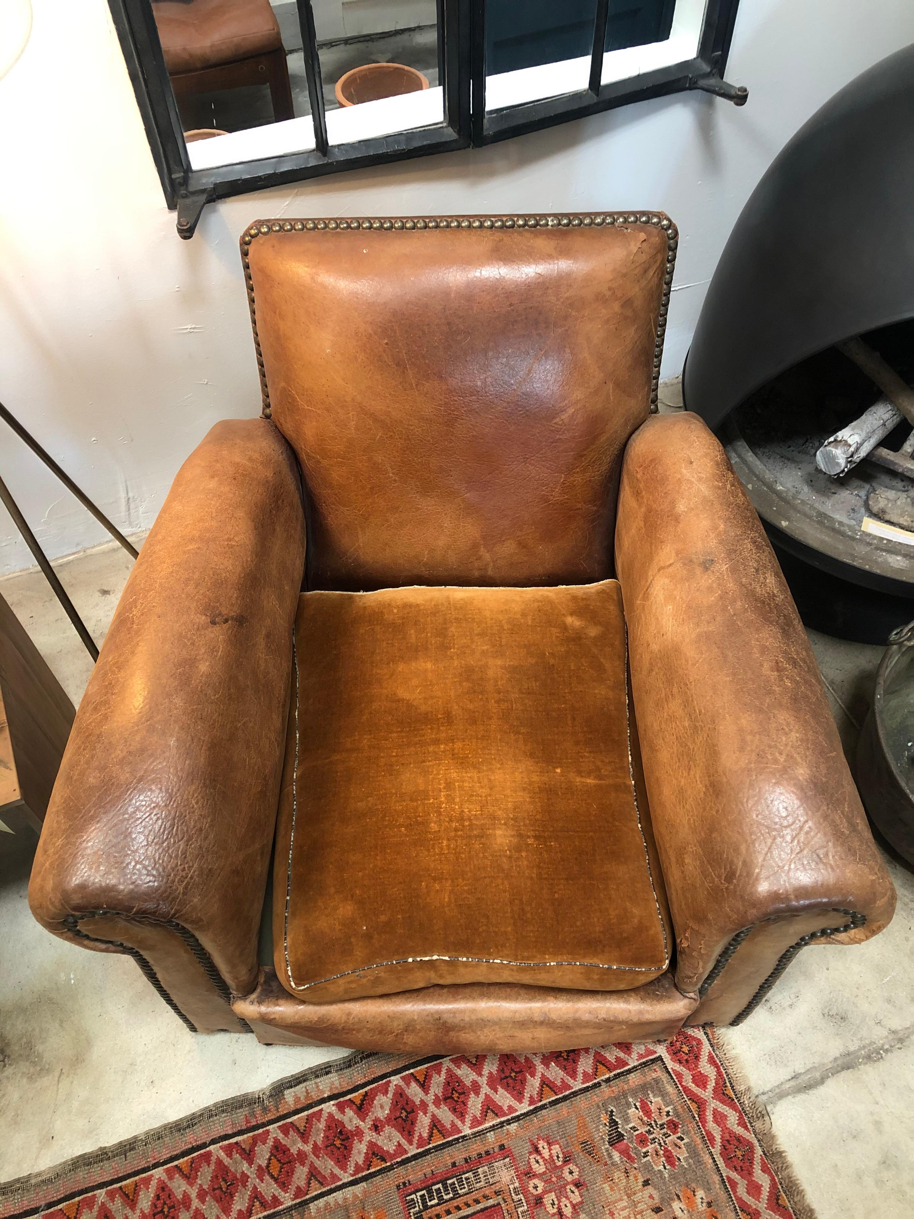 Mid-20th Century Vintage Leather Club Chair, Pair