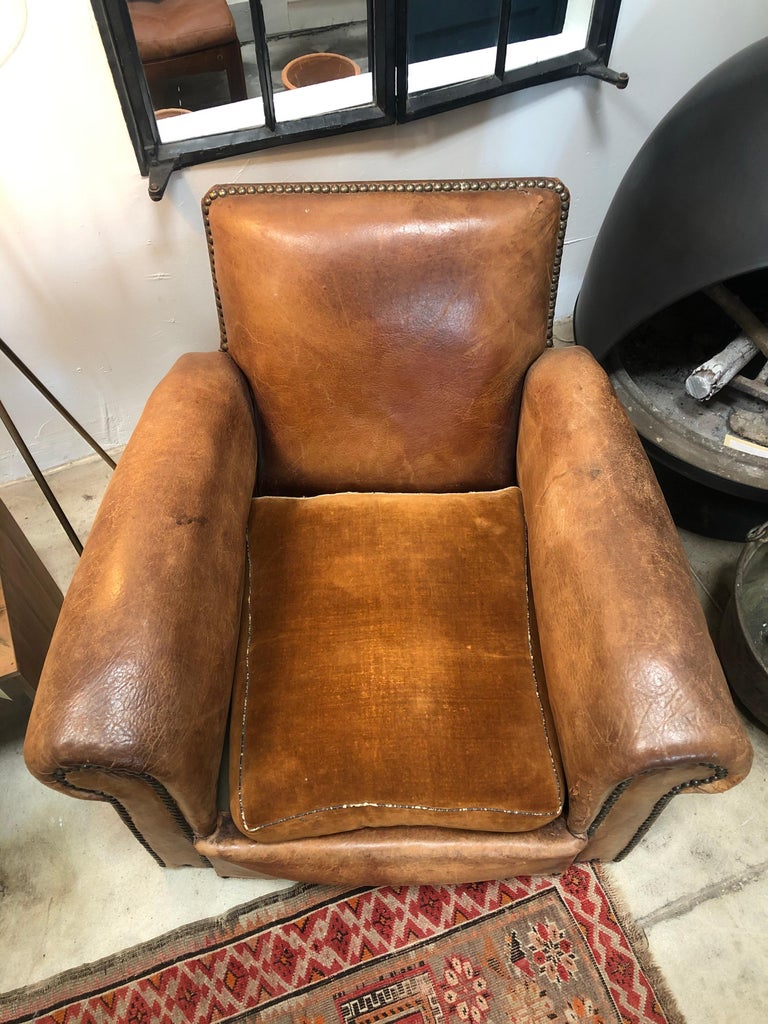 Vintage Leather Club Chair, Pair at 1stDibs