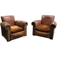 Vintage Leather Club Chair, Pair