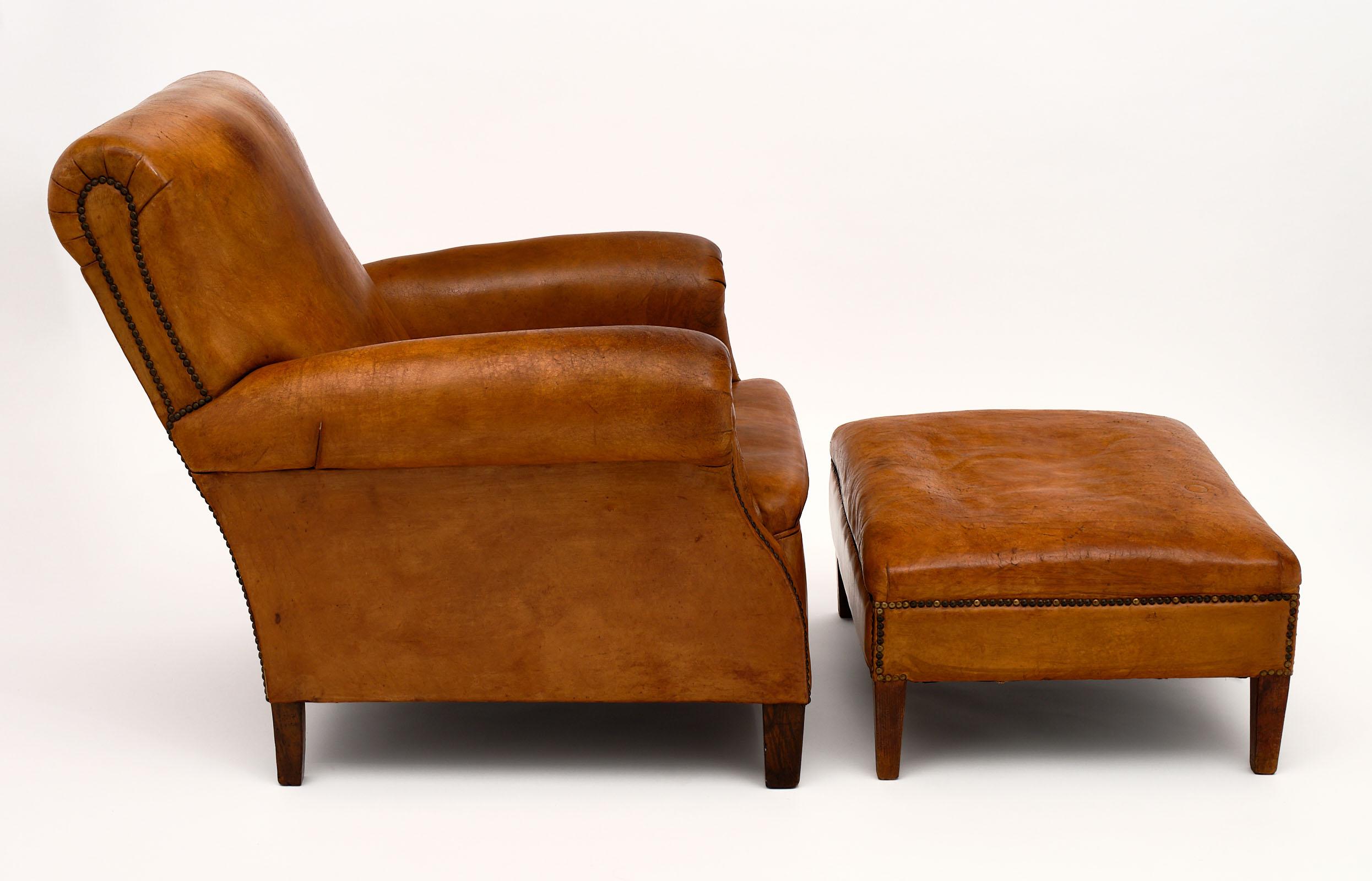 leather club chair and ottoman