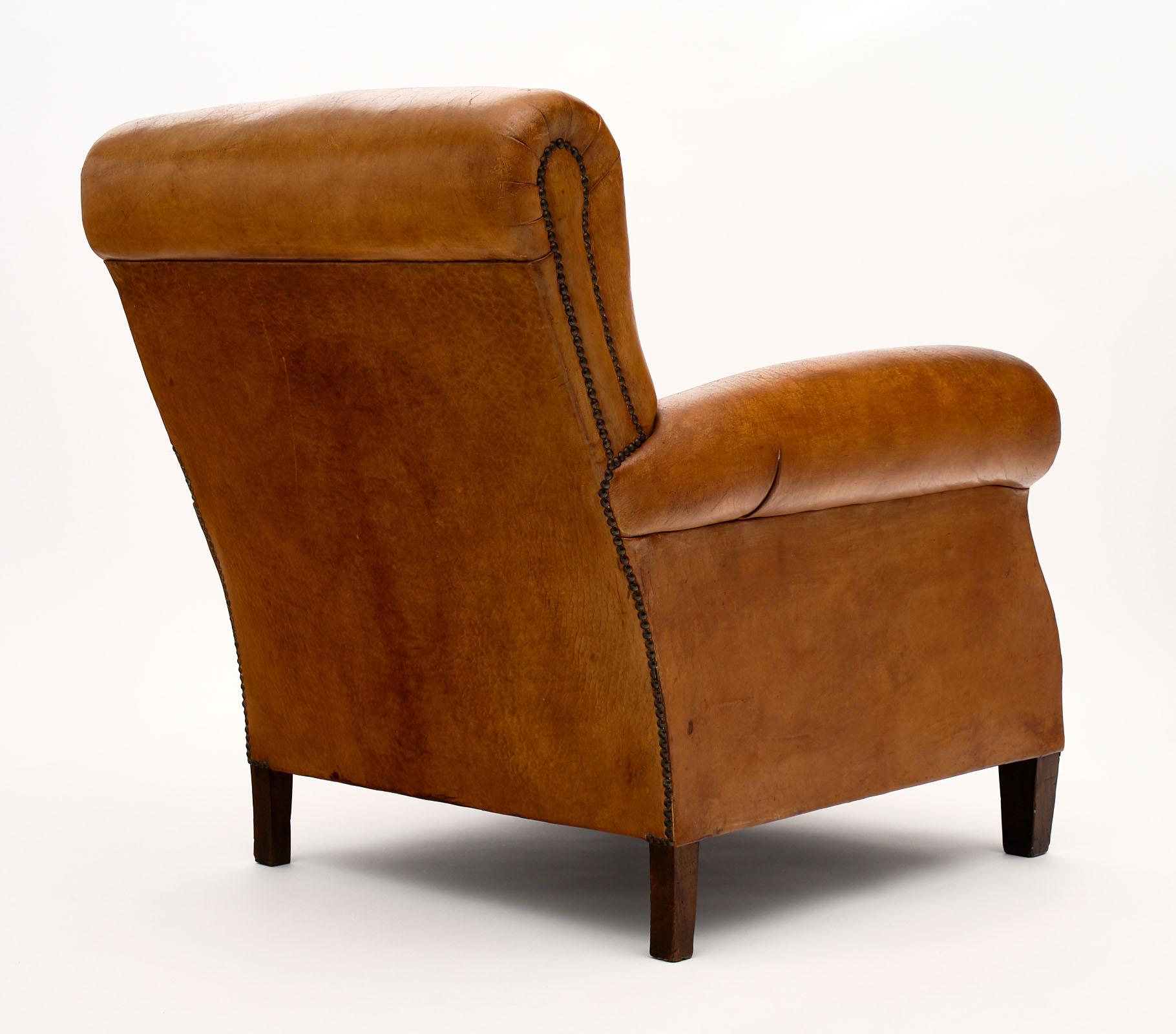 20th Century Vintage Leather Club Chair with Ottoman