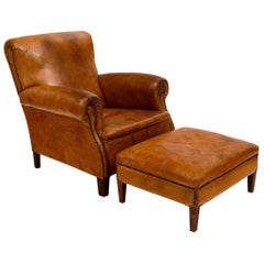 Vintage Leather Club Chair with Ottoman