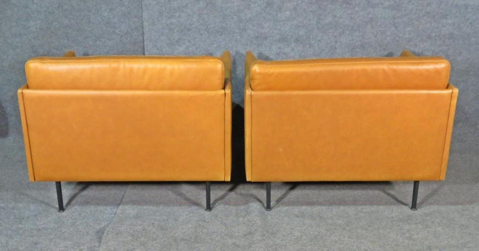 Mid-Century Modern Vintage Leather Club Chairs in the Style of Lind Mobler