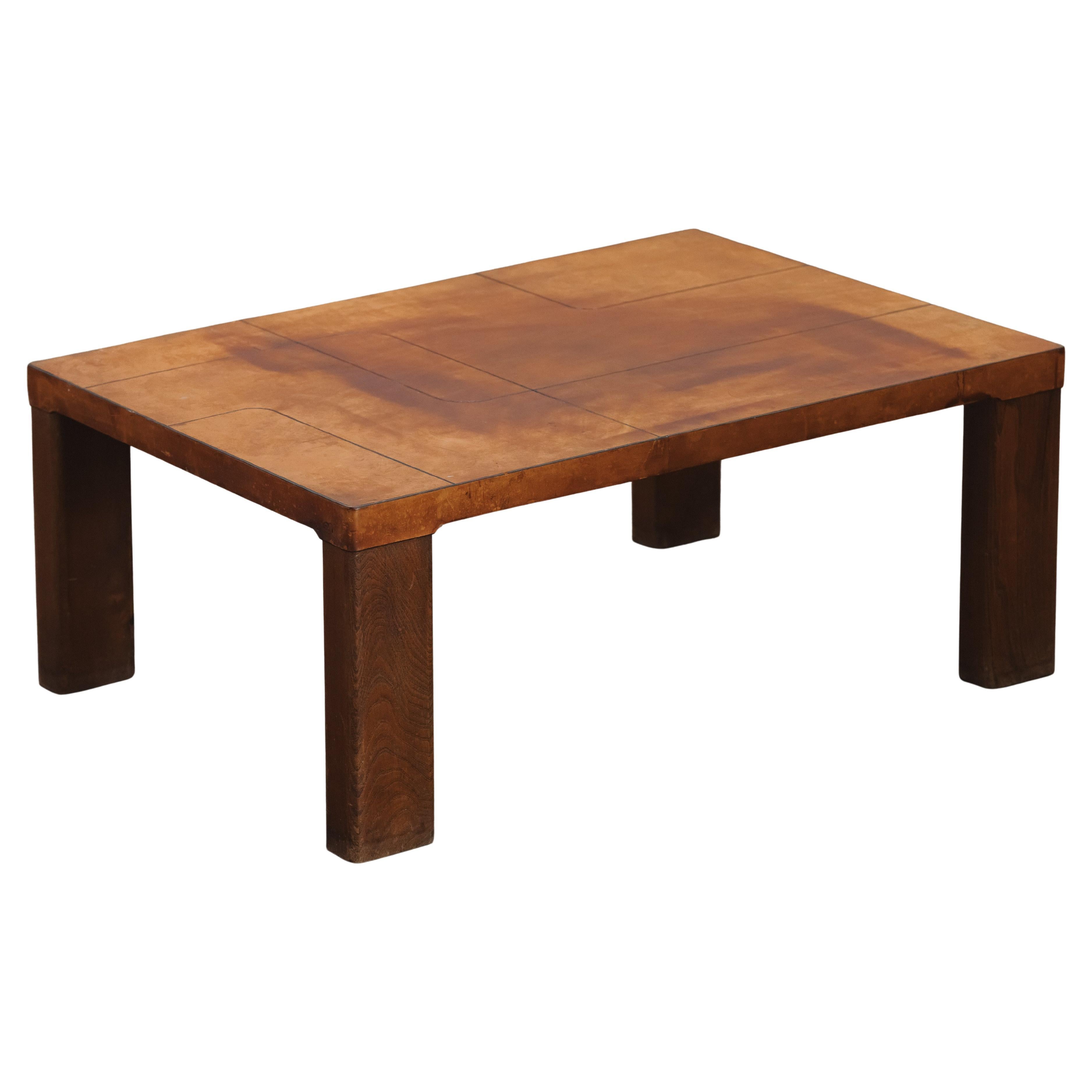 Vintage Leather Coffee Table From France, Circa 1970
