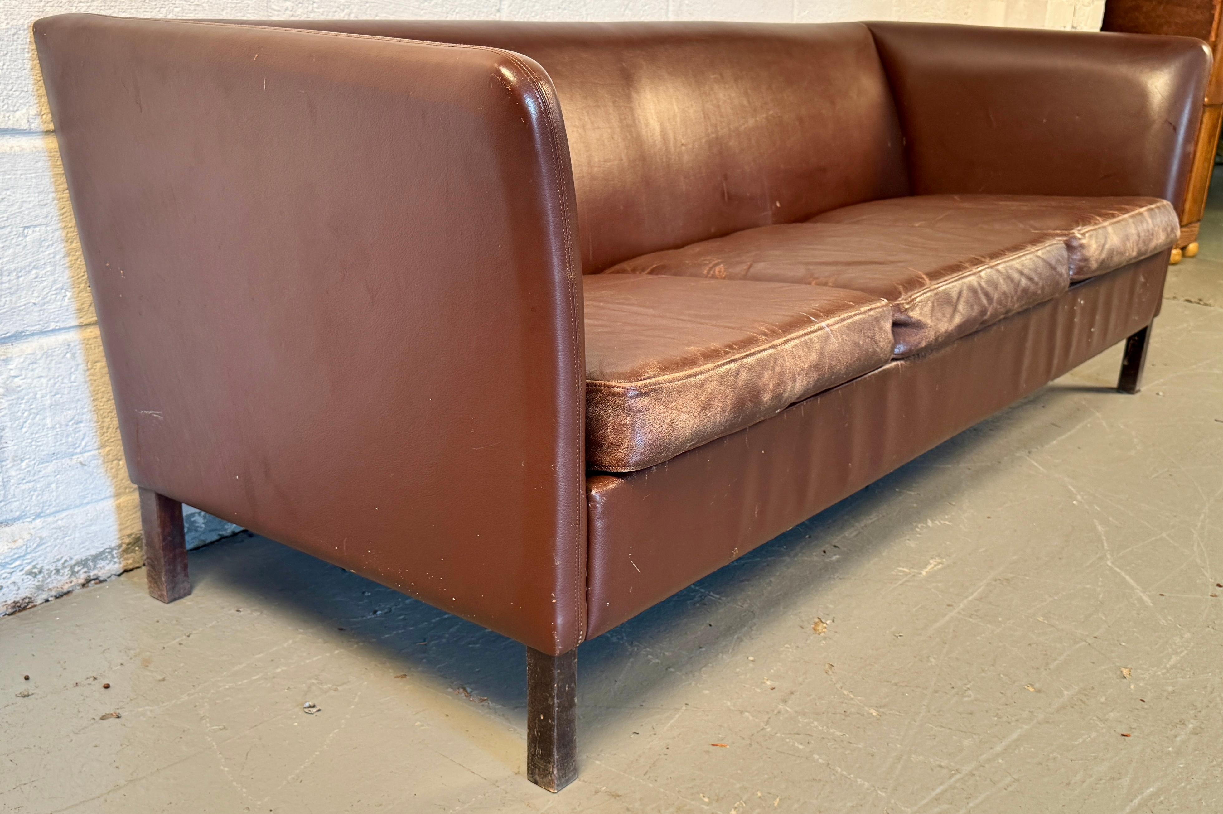 Mid-Century Modern Vintage Leather Couch by Faarup Mobelfabrik For Sale