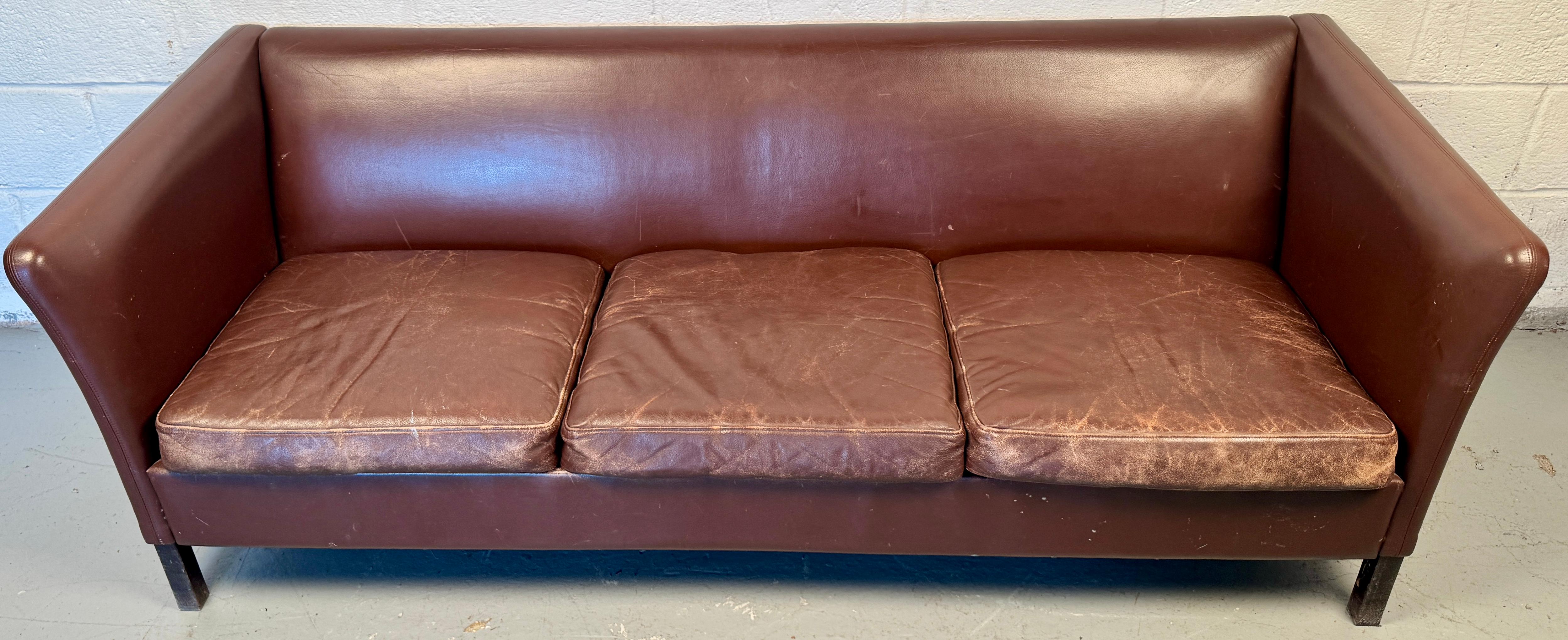Vintage Leather Couch by Faarup Mobelfabrik In Fair Condition For Sale In Brooklyn, NY