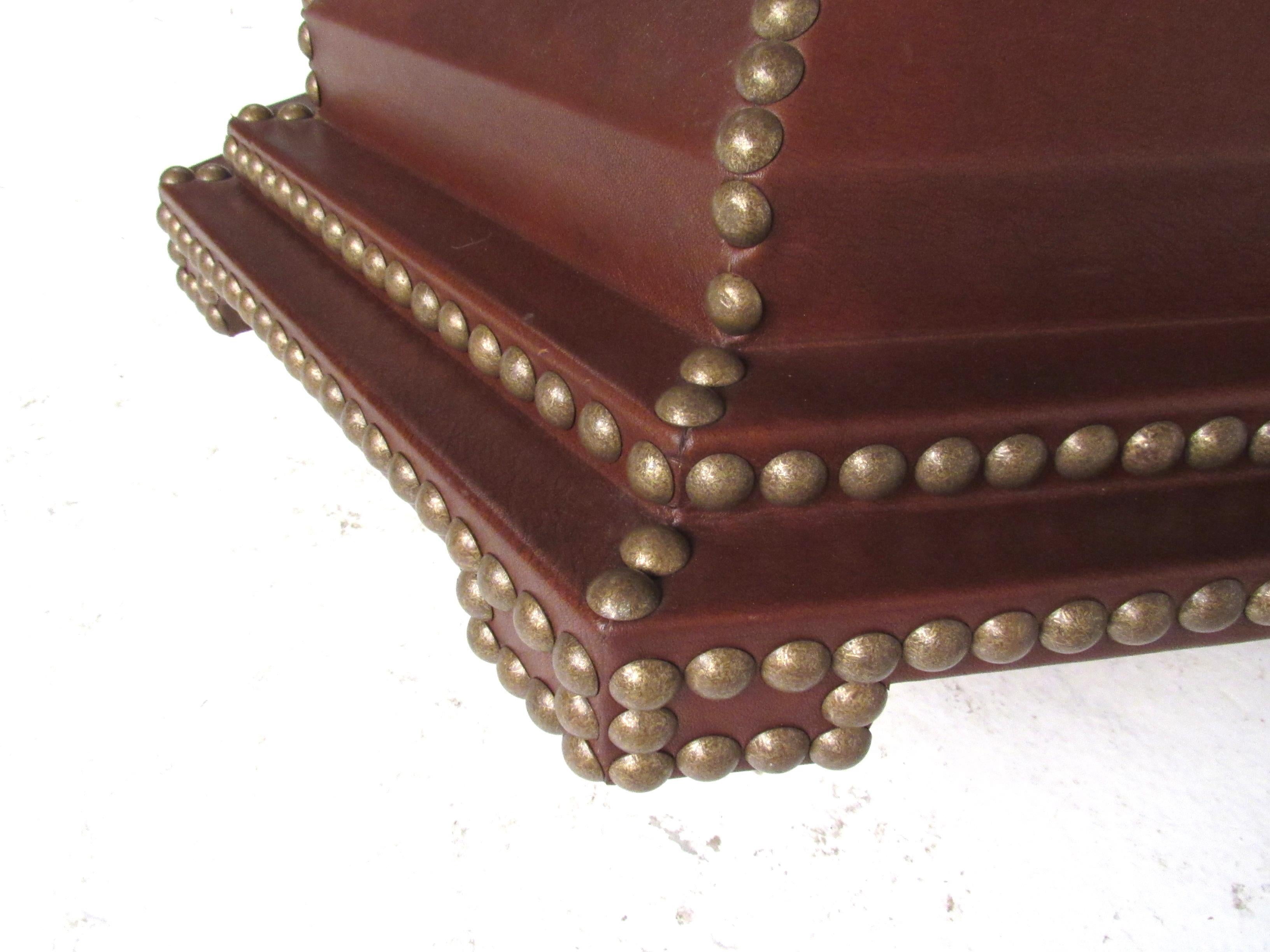 Vintage Leather Covered Italian Center Hall Table 6