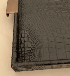 Vintage Leather Crocodile Skin Tray with Brass Handles