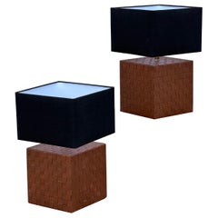 Vintage Leather Cube Lamps - a Pair