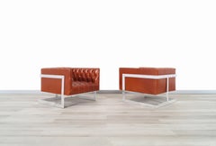 Fauteuils de salon "Cube" en cuir vintage de Milo Baughman pour Thayer Coggin