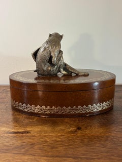 Vintage Leather Decorative Box with Monkey Finial Attributed to Maitland-Smith