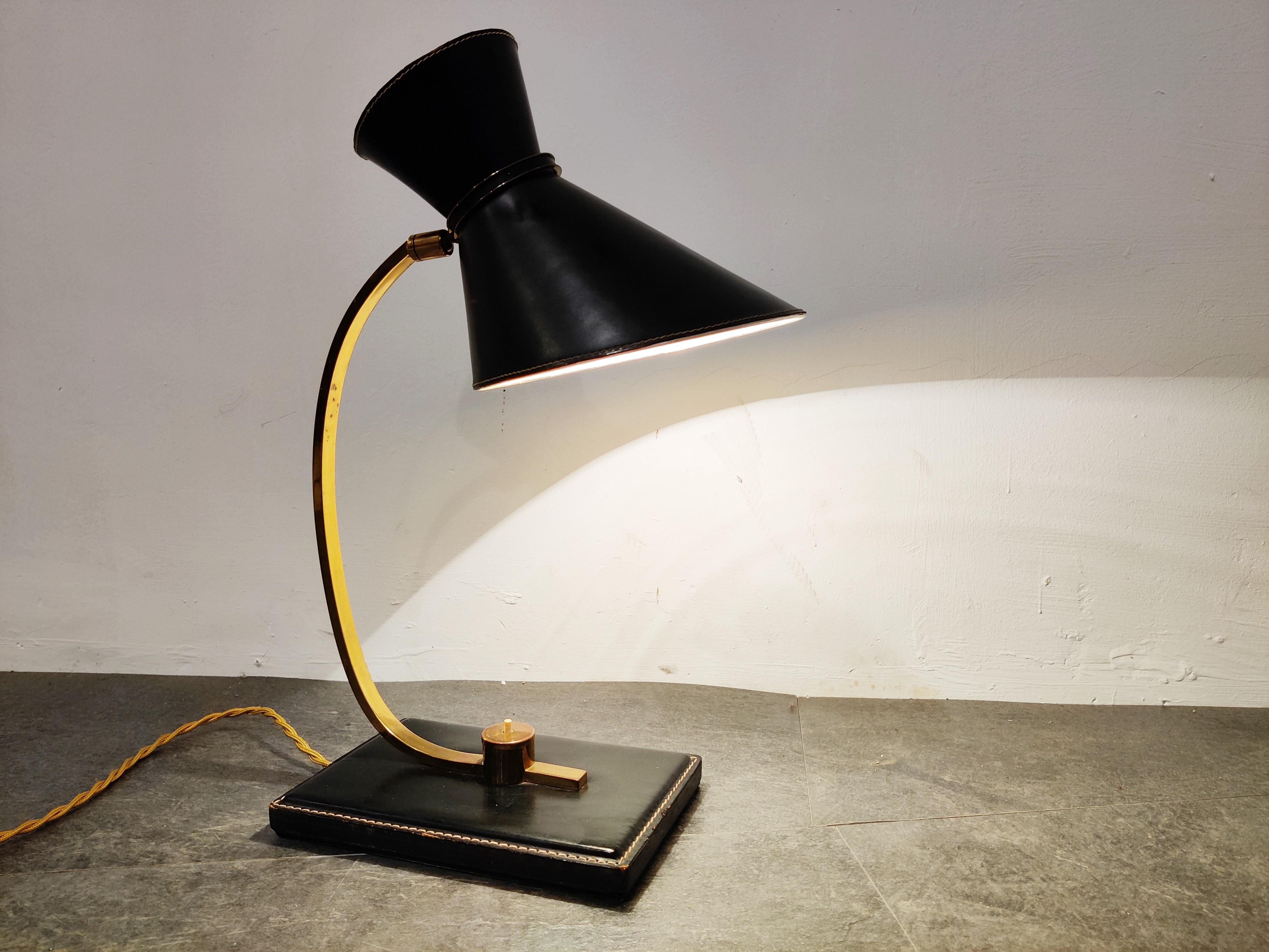 Mid-Century Modern Vintage Leather Desk Lamp by Adnet, 1950s