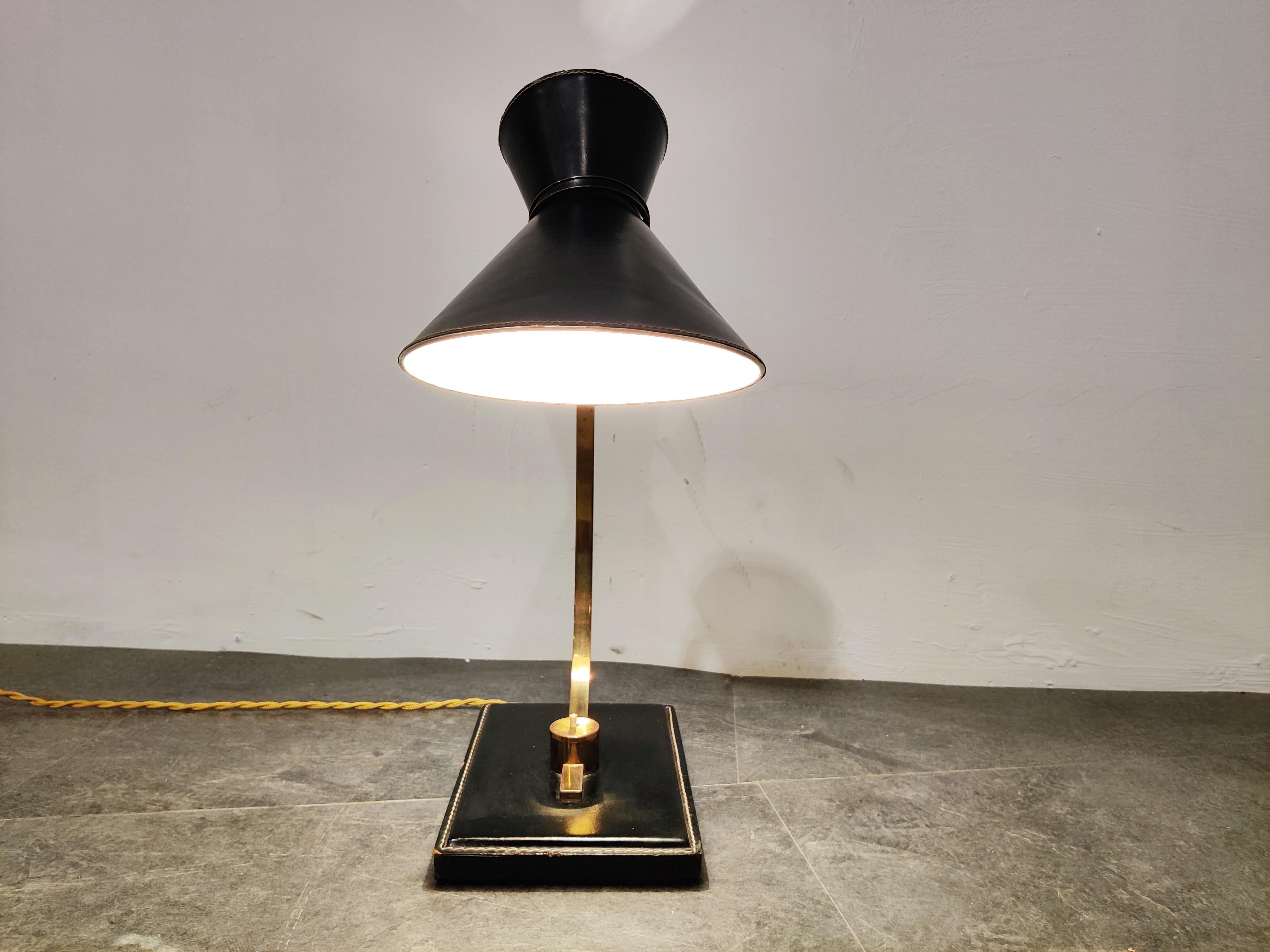 French Vintage Leather Desk Lamp by Adnet, 1950s