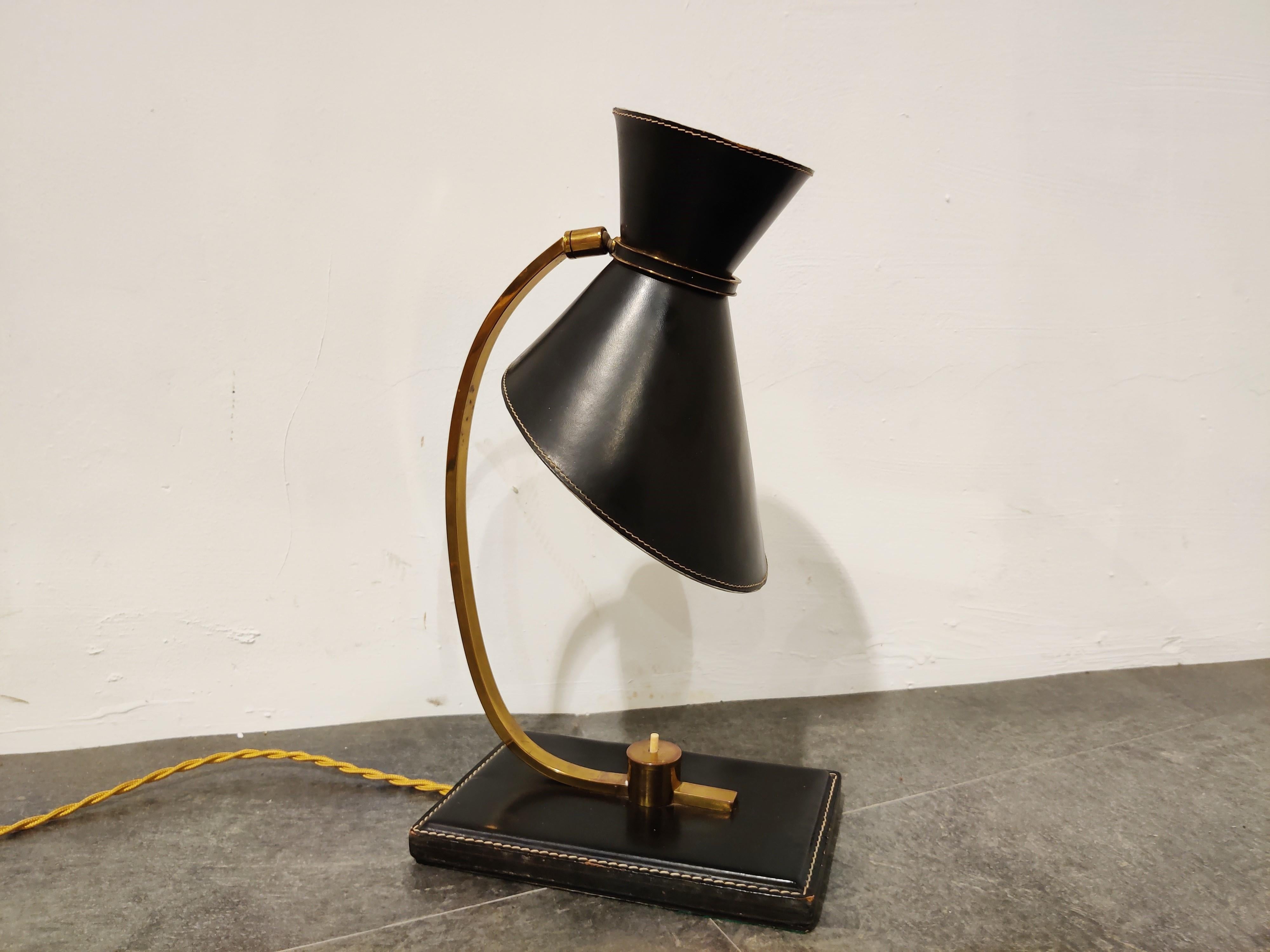 Vintage Leather Desk Lamp by Adnet, 1950s In Good Condition In HEVERLEE, BE