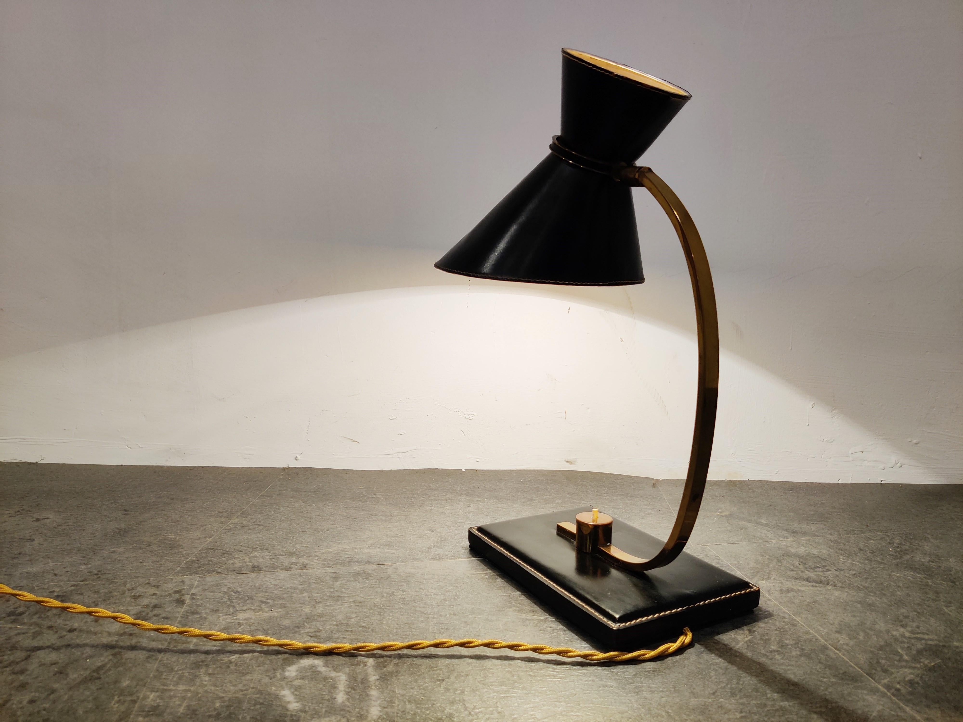 Mid-20th Century Vintage Leather Desk Lamp by Adnet, 1950s