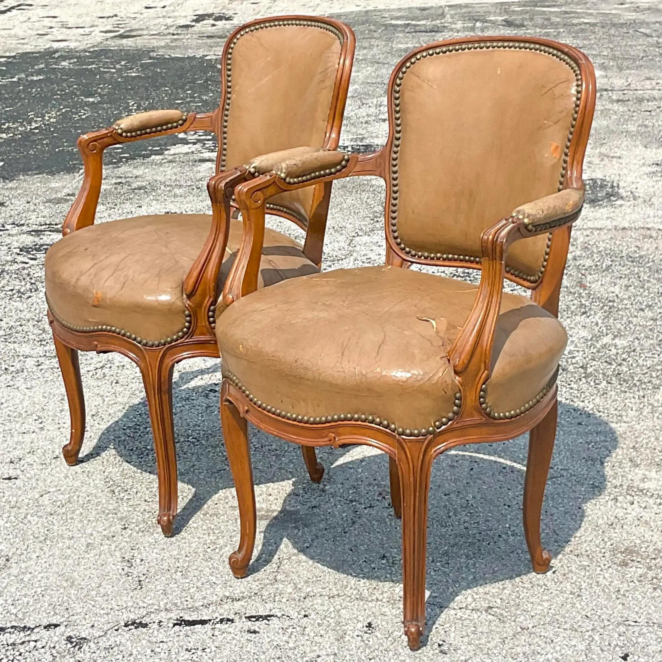 Bohemian Vintage Leather Dining Chairs- a Pair