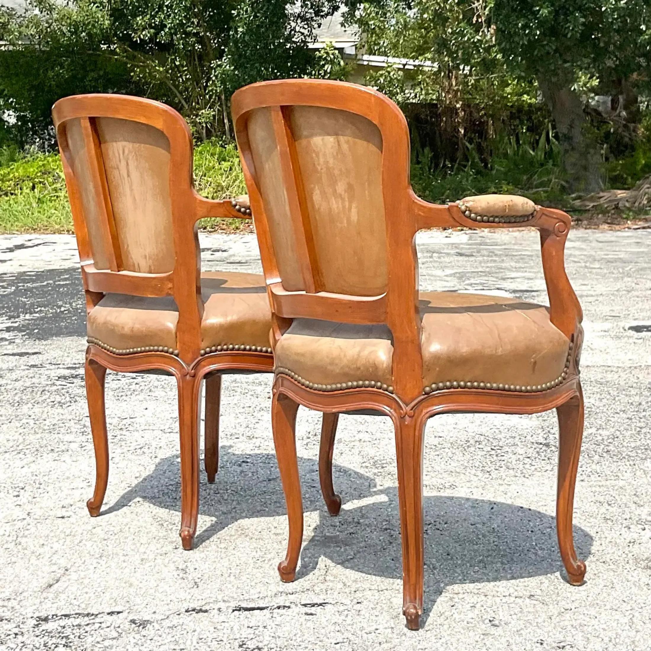 American Vintage Leather Dining Chairs- a Pair