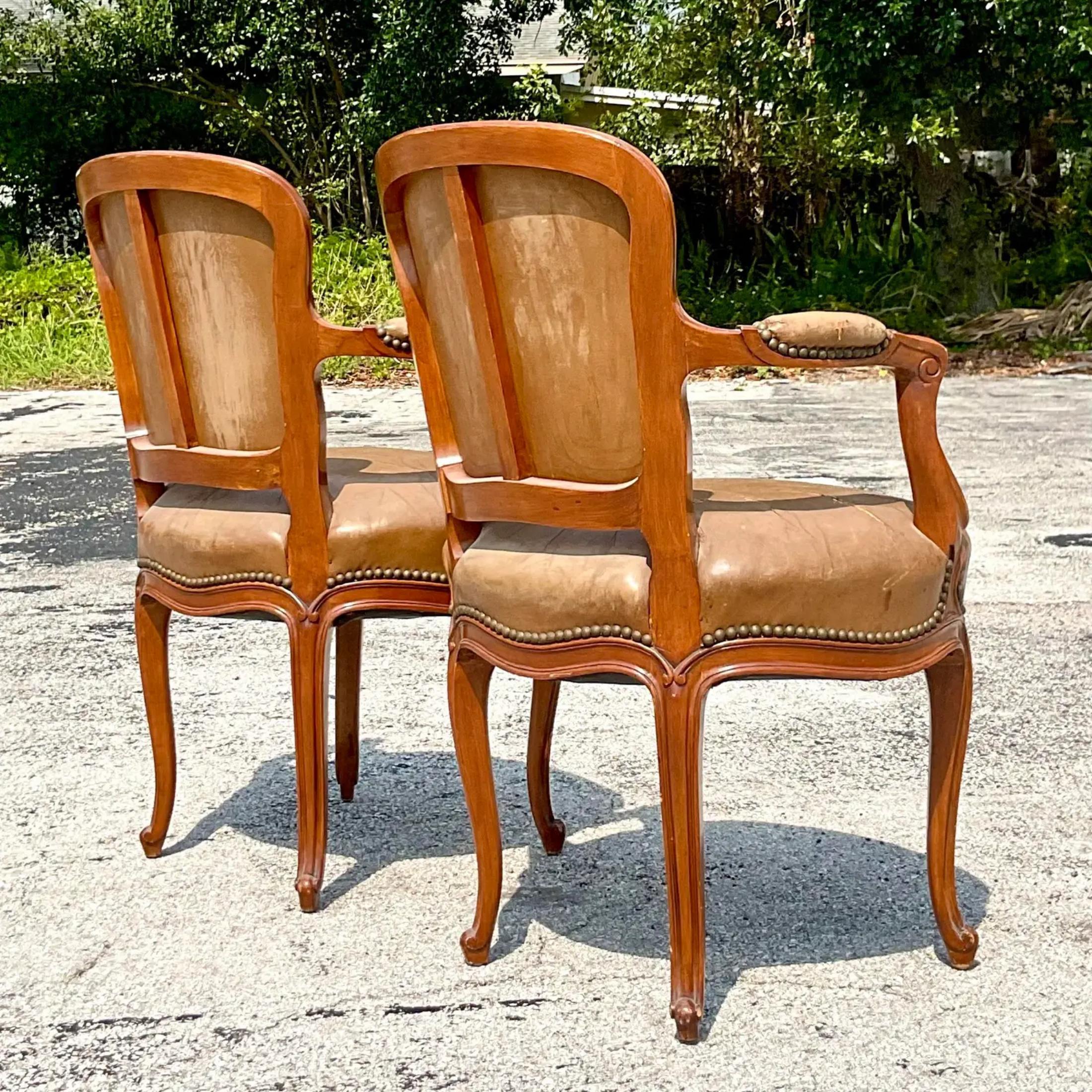 Vintage Leather Dining Chairs- a Pair In Good Condition In west palm beach, FL
