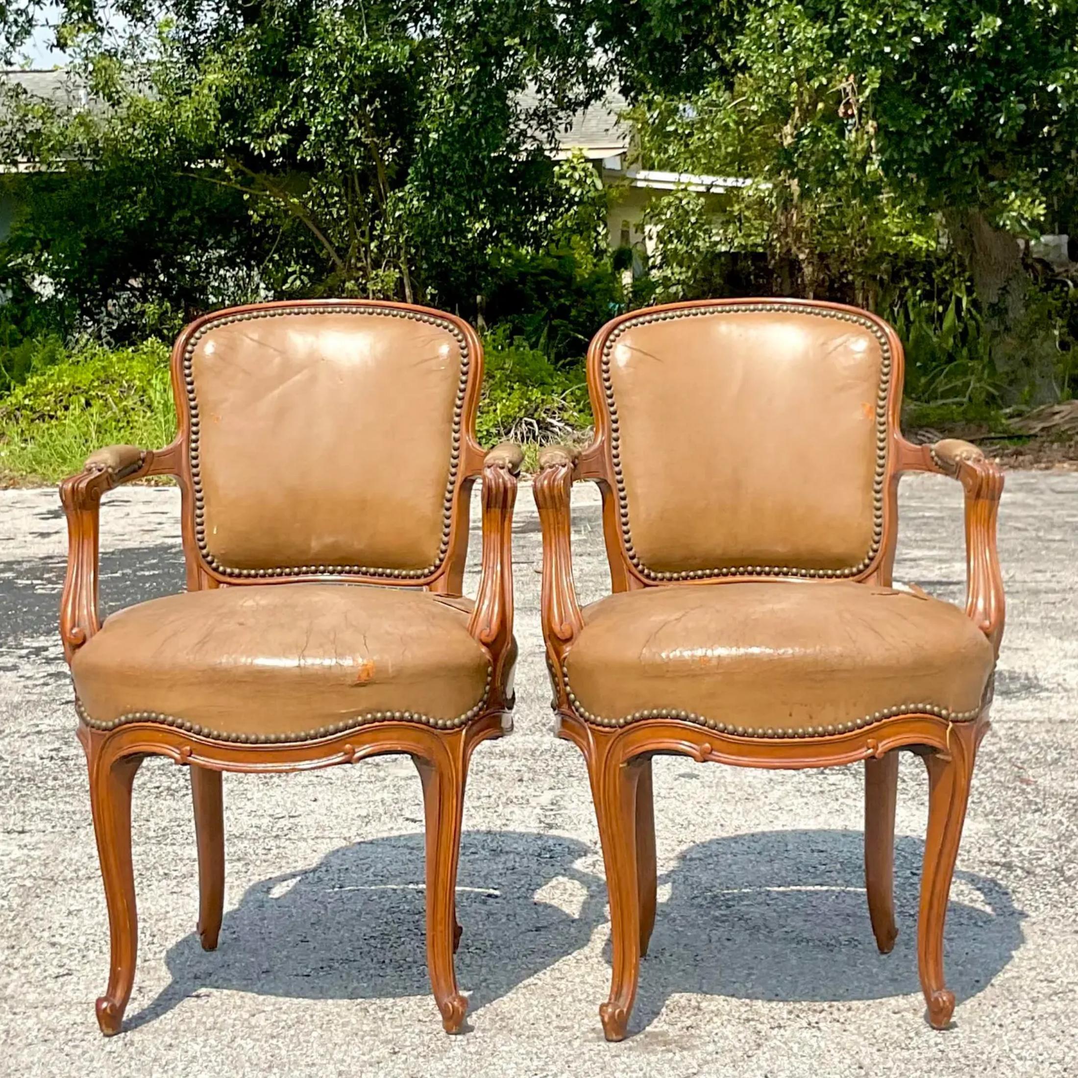 20th Century Vintage Leather Dining Chairs- a Pair