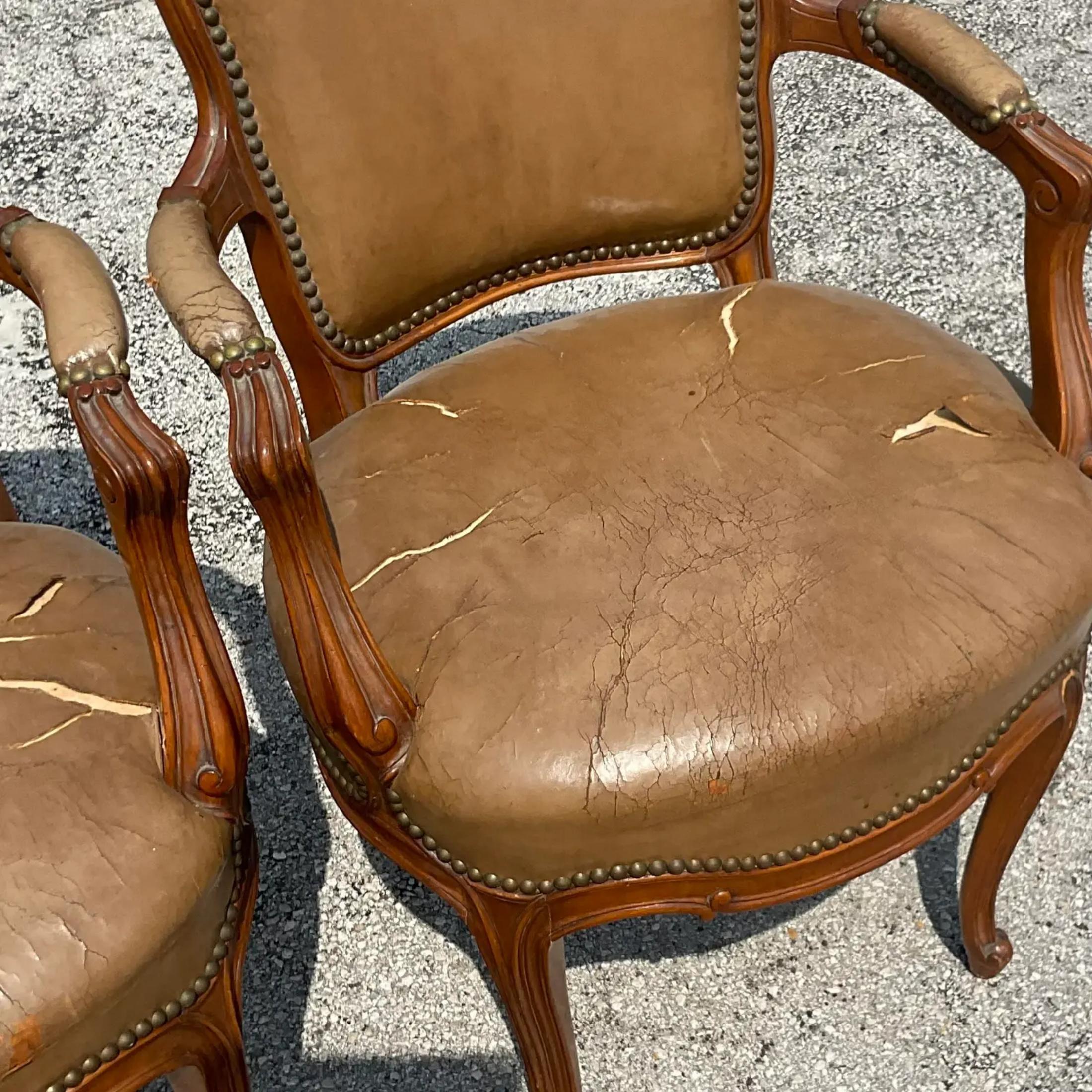 Vintage Leather Dining Chairs- a Pair 2