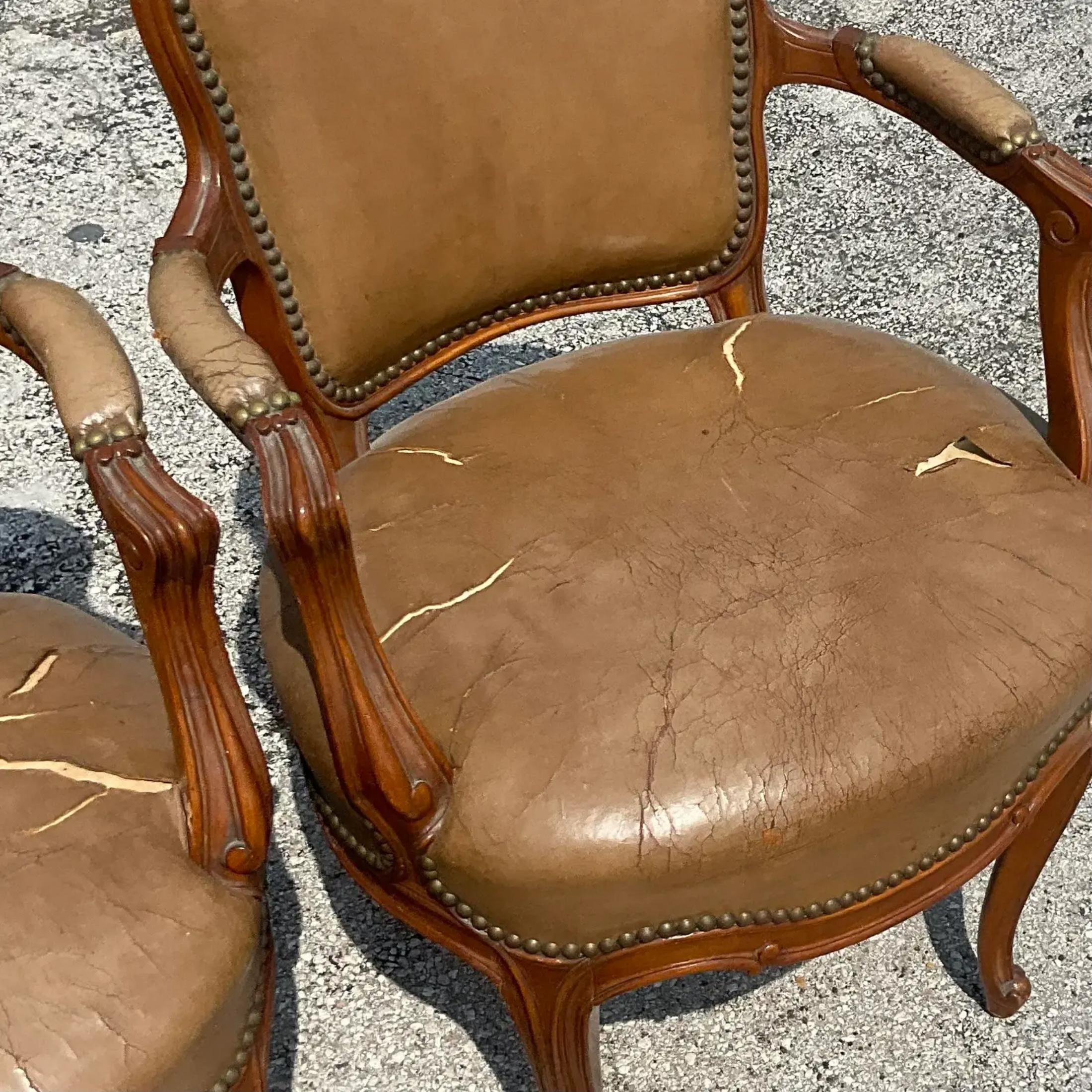 Vintage Leather Dining Chairs- a Pair 3