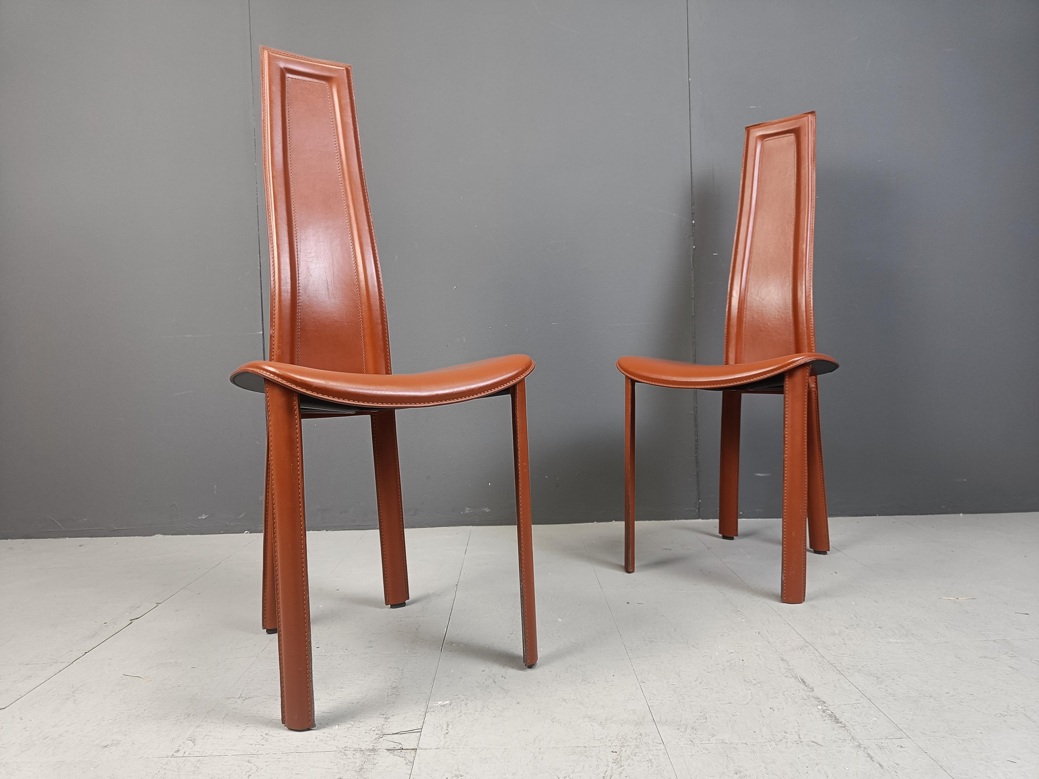 Vintage leather dining chairs by Arper italy, 1980s - set of 6 4