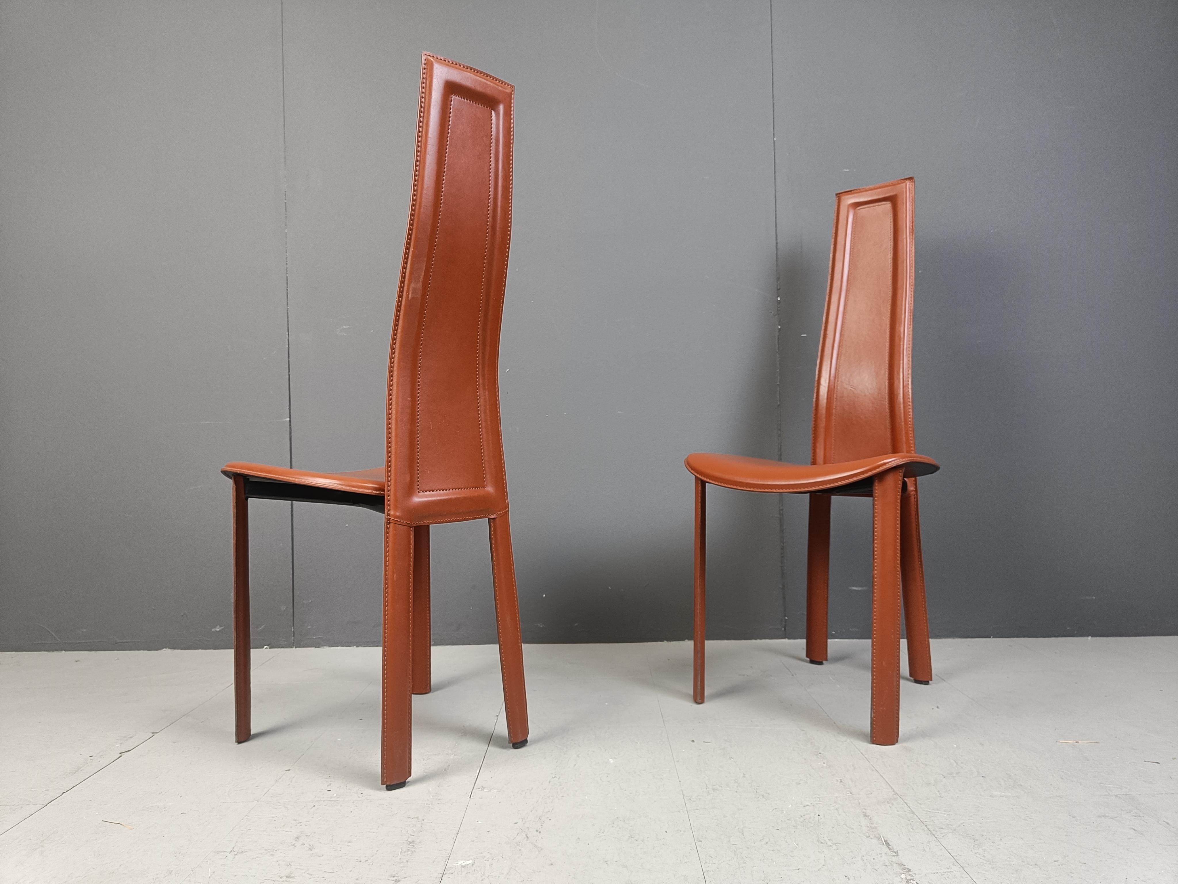 Vintage leather dining chairs by Arper italy, 1980s - set of 6 5