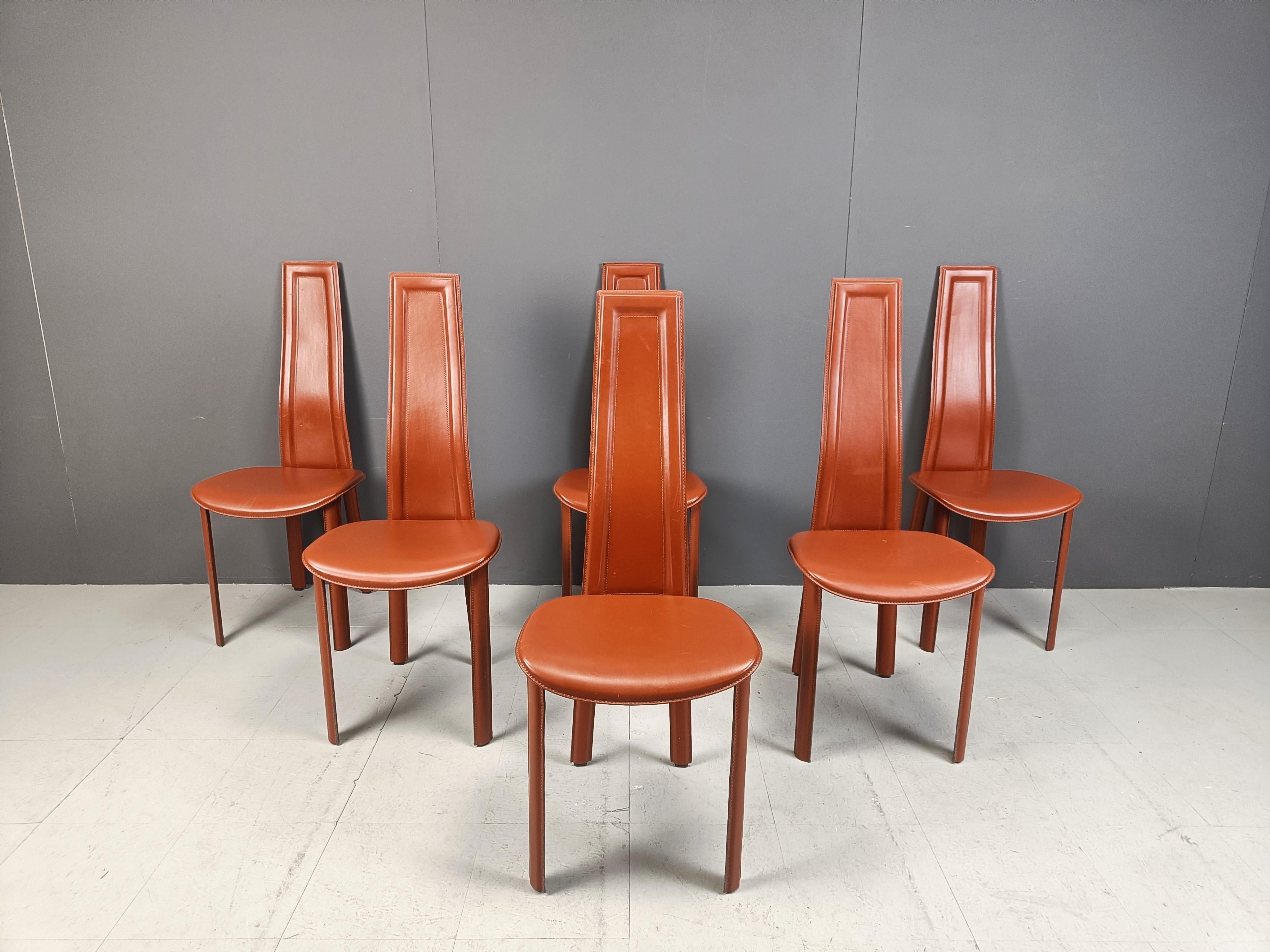 Post-Modern Vintage leather dining chairs by Arper italy, 1980s - set of 6