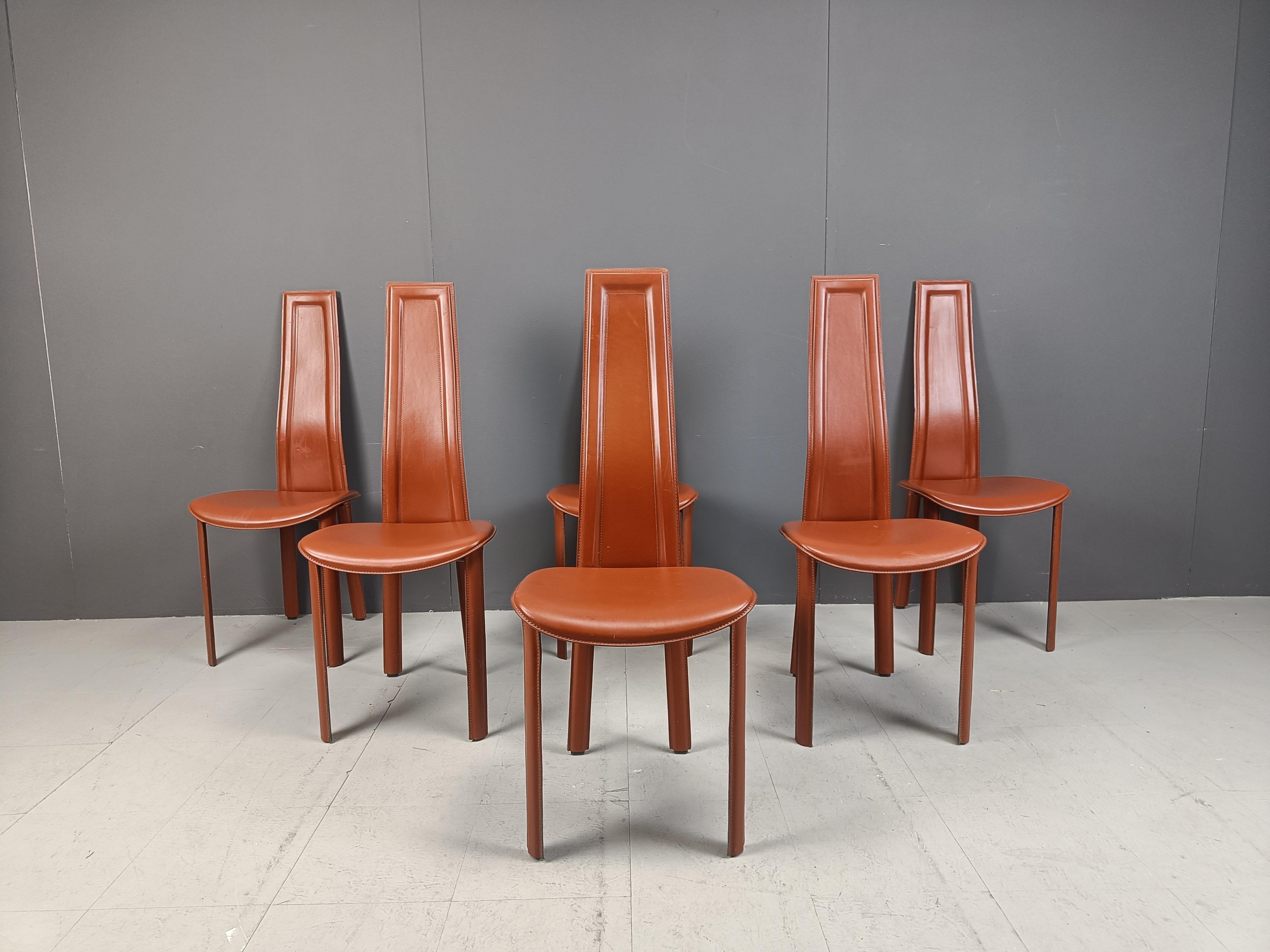 Italian Vintage leather dining chairs by Arper italy, 1980s - set of 6