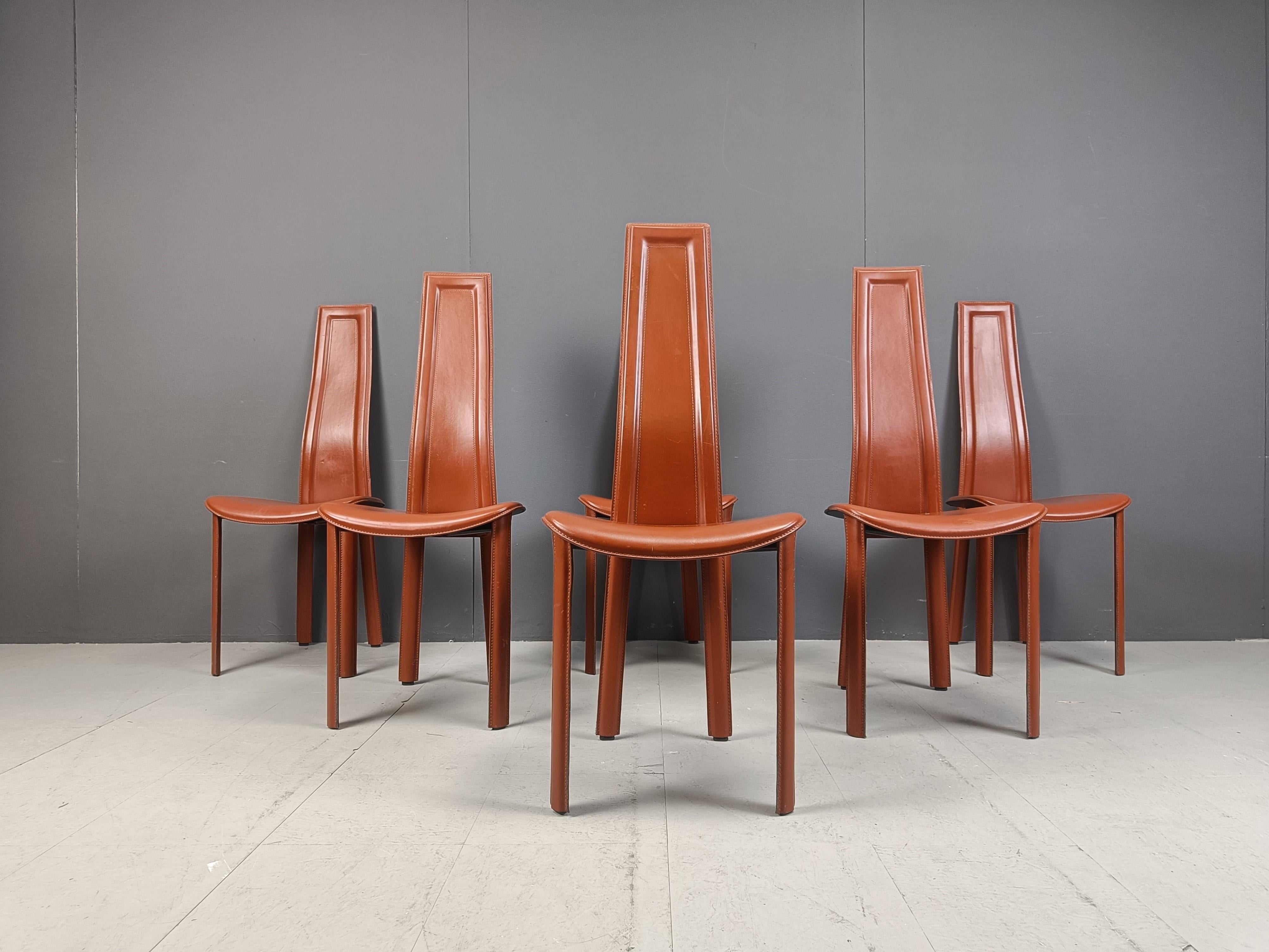 Vintage leather dining chairs by Arper italy, 1980s - set of 6 In Good Condition In Leuven, Vlaams Gewest
